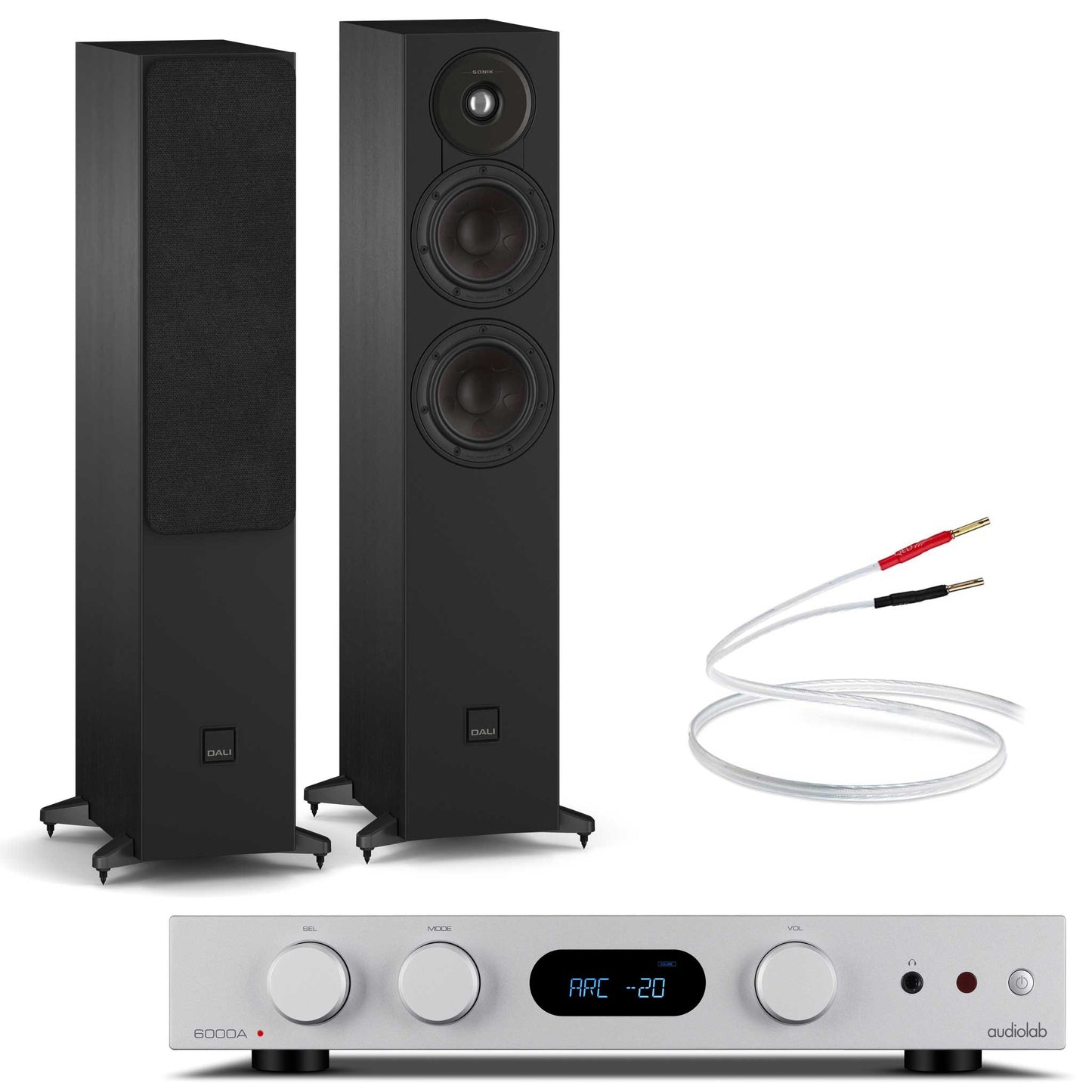 Audiolab 6000A MKII Silver with Dali SONIK 5 Black Ash