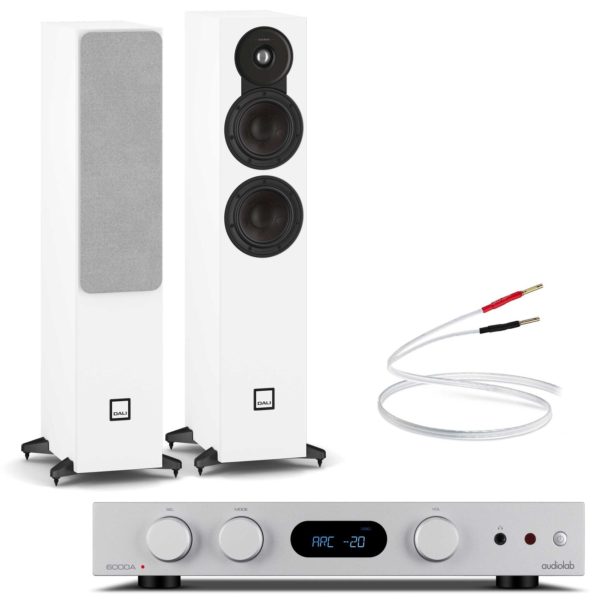 Audiolab 6000A MKII Silver with Dali SONIK 5 White