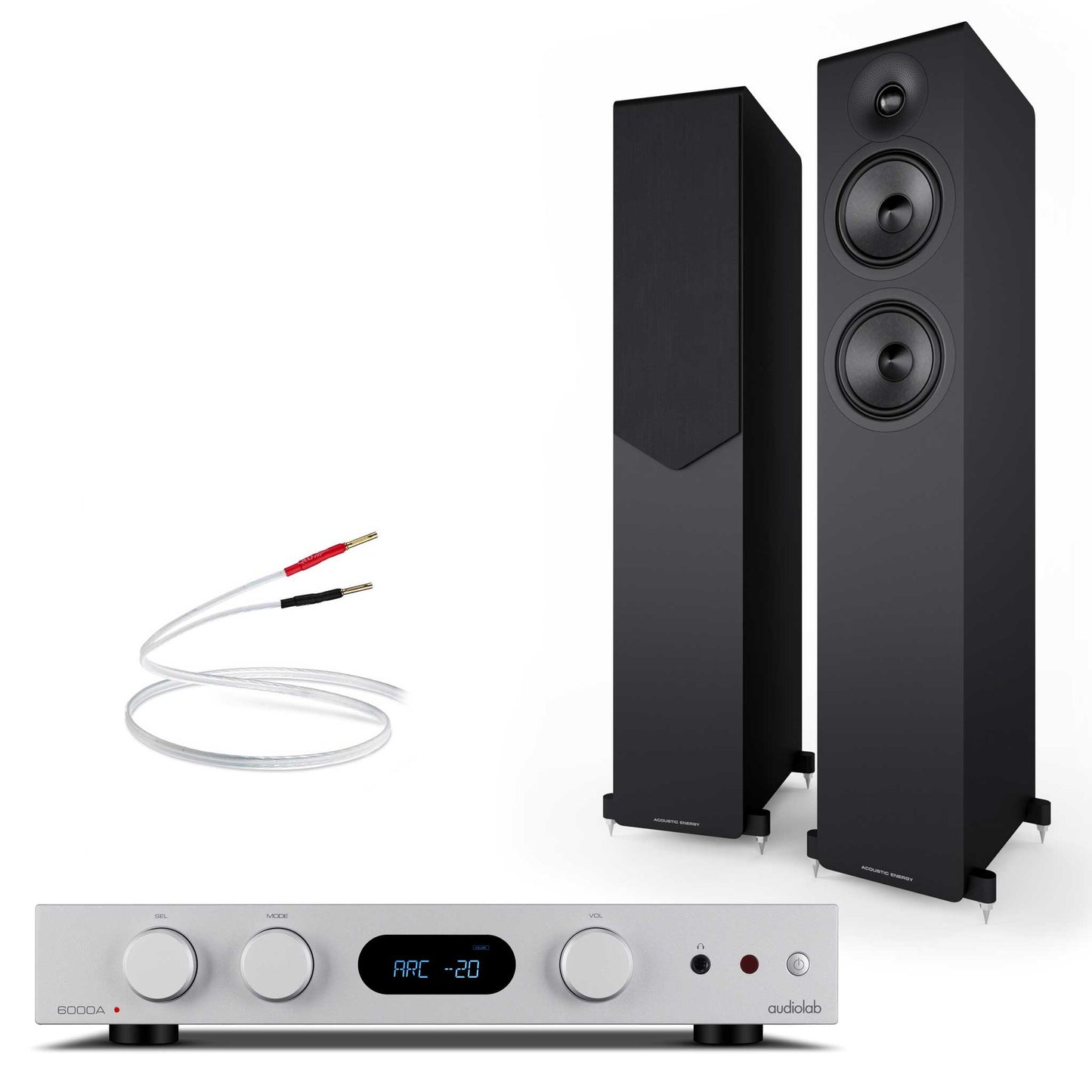 Audiolab 6000A MKII Silver with Acoustic Energy AE309² Black