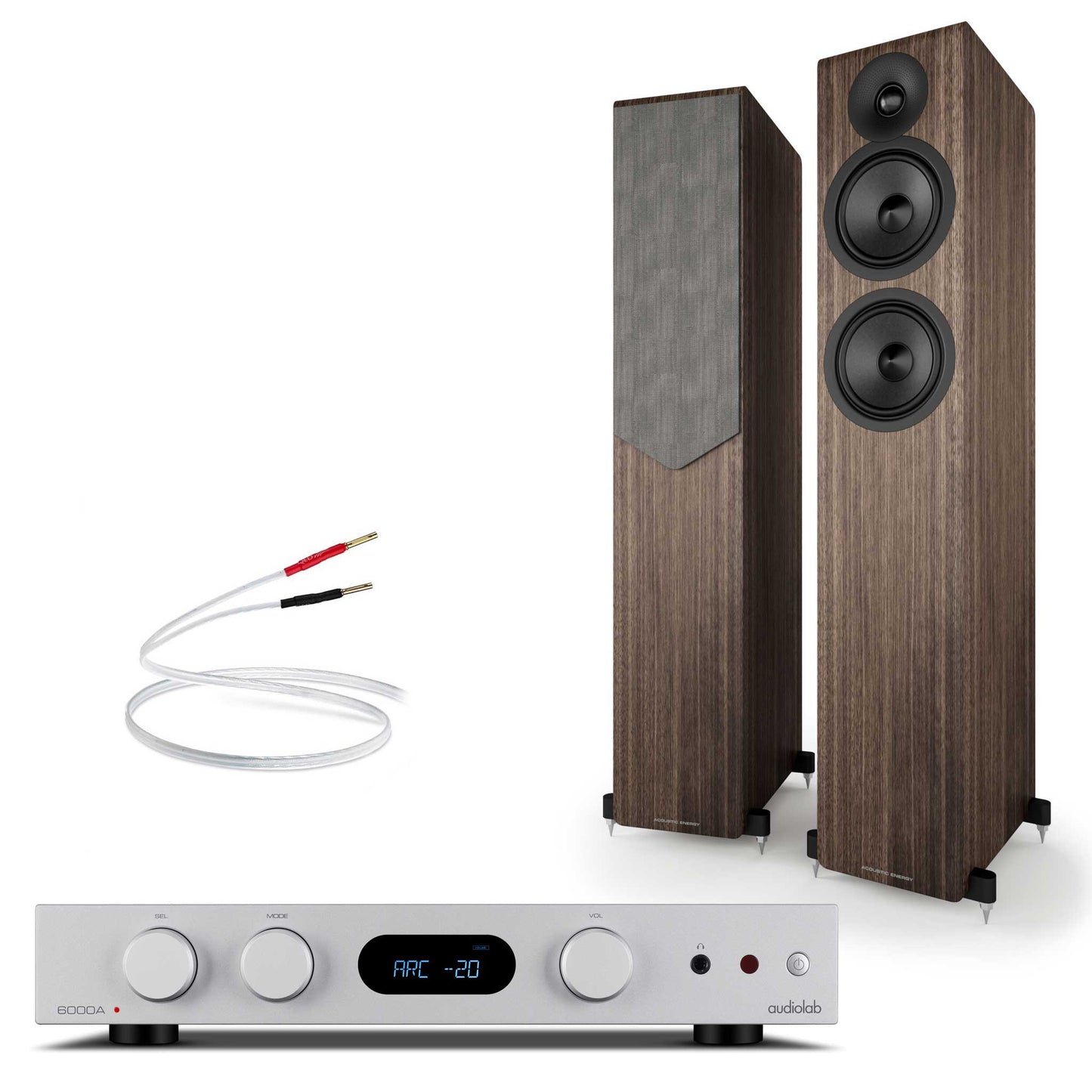 Audiolab 6000A MKII Silver with Acoustic Energy AE309² Walnut