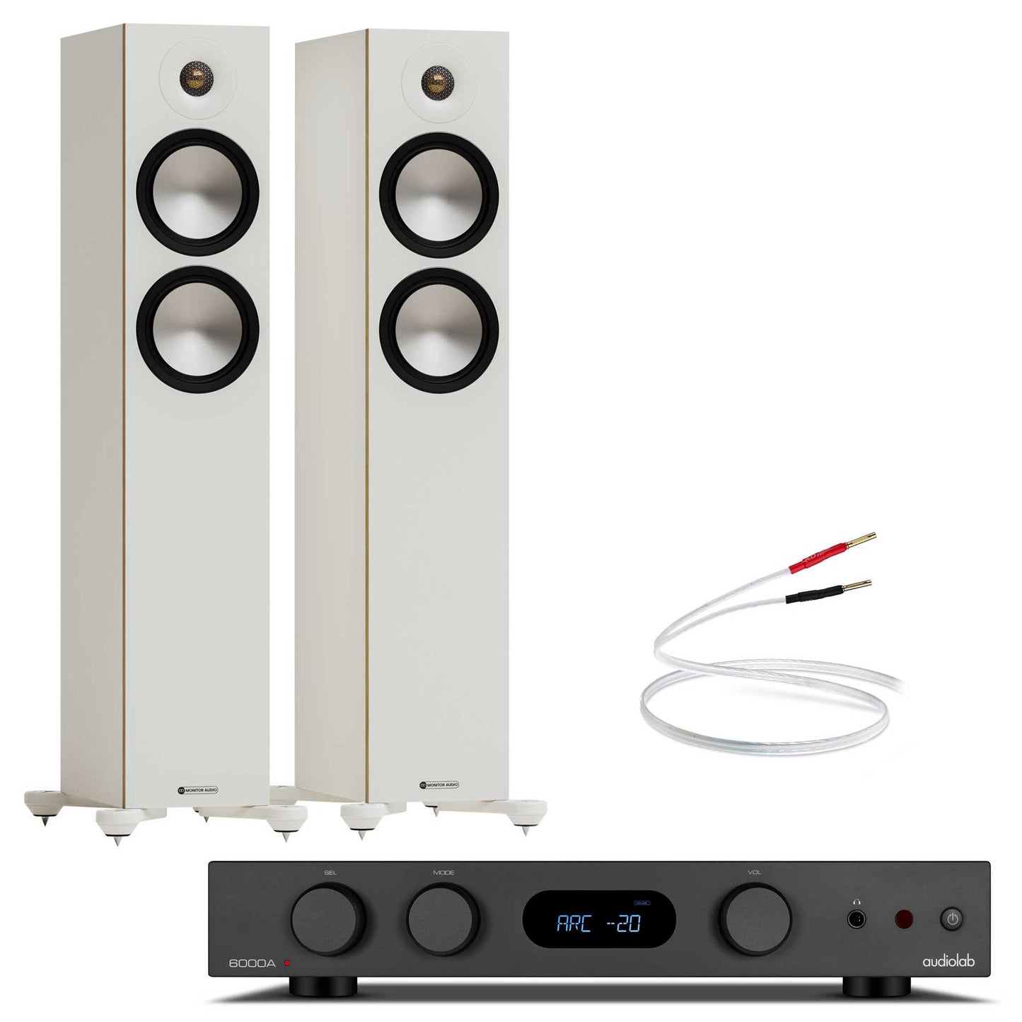 Audiolab 6000A MKII Black with Monitor Audio Bronze 300 7G White