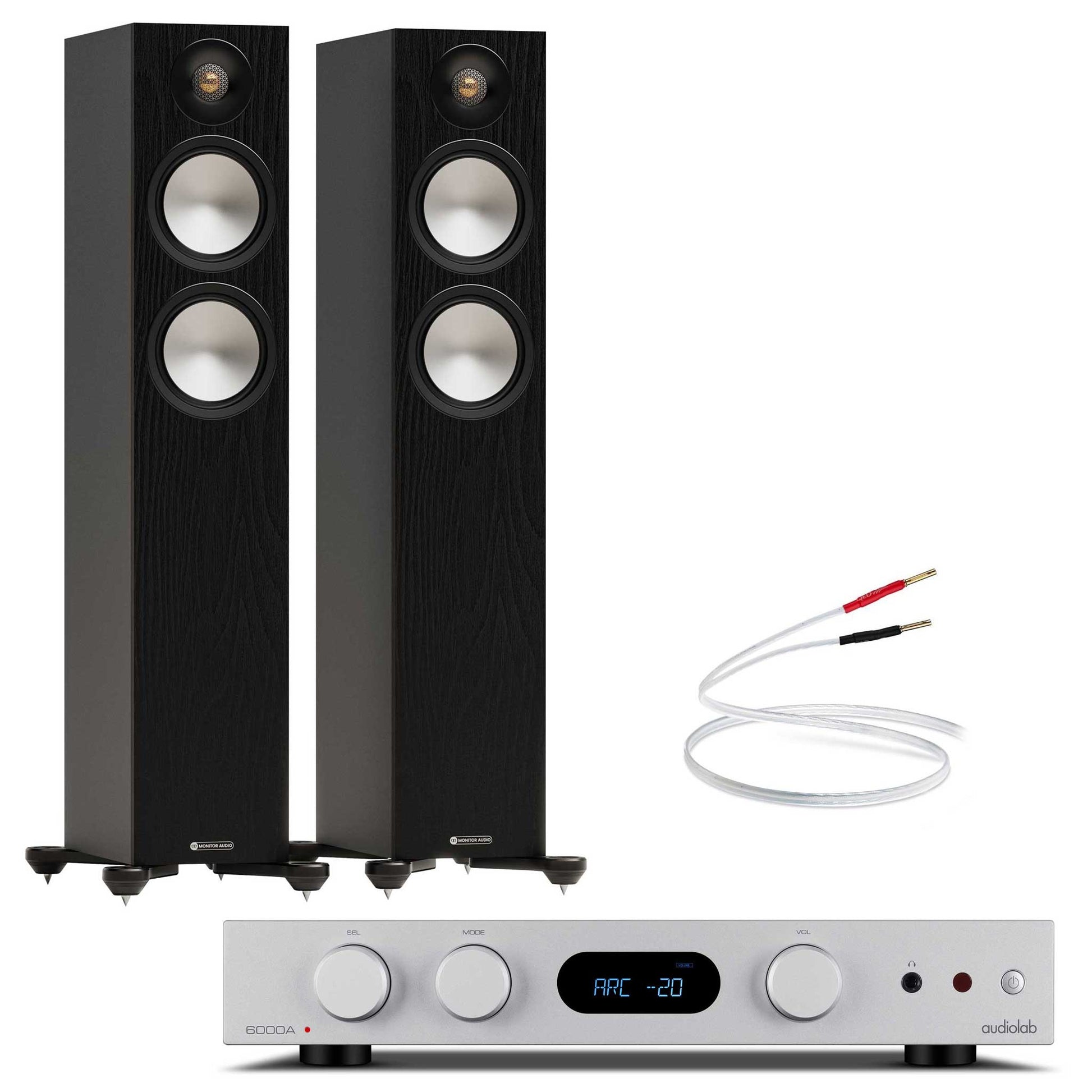 Audiolab 6000A MKII Silver with Monitor Audio Bronze 300 7G Black