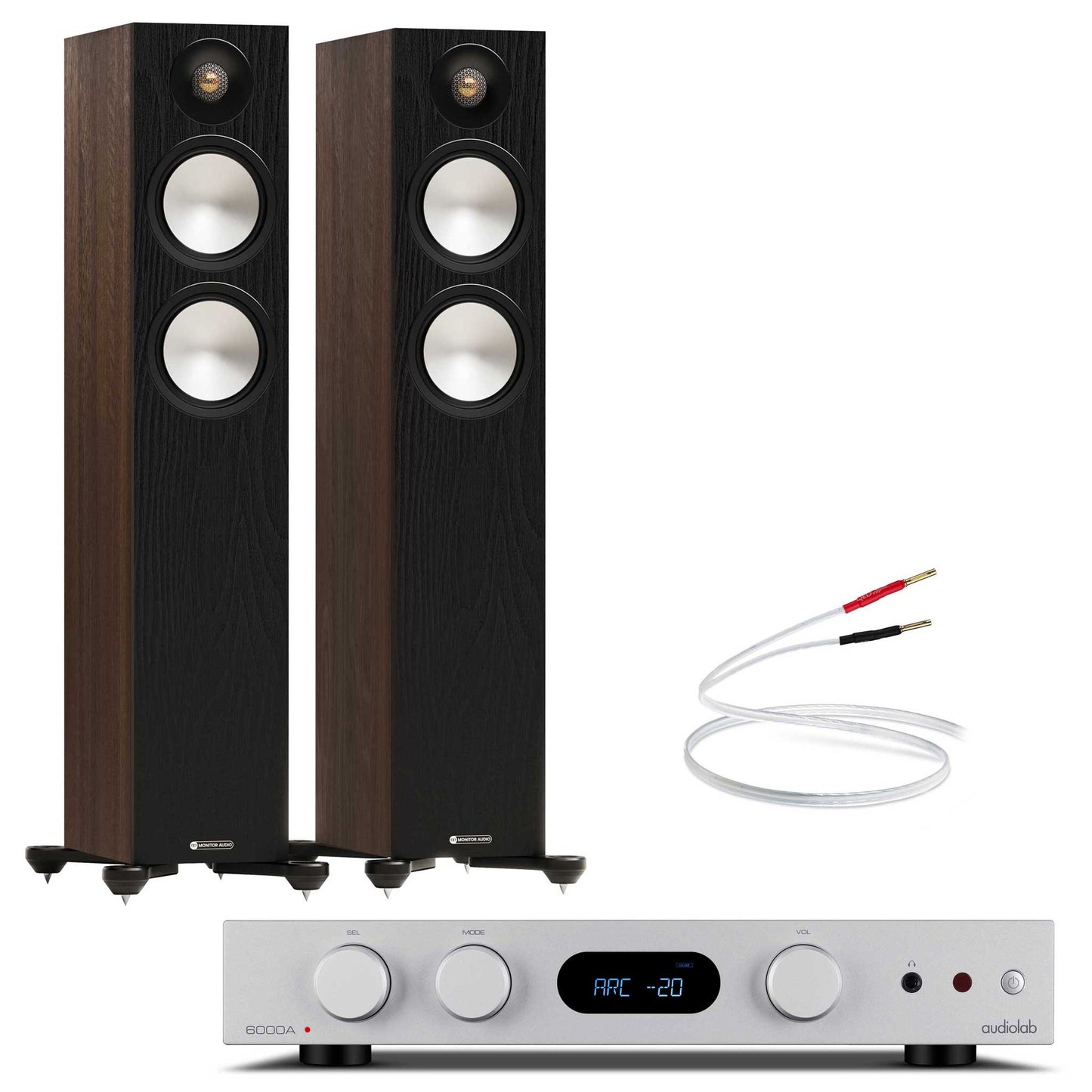 Audiolab 6000A MKII Silver with Monitor Audio Bronze 300 7G Walnut