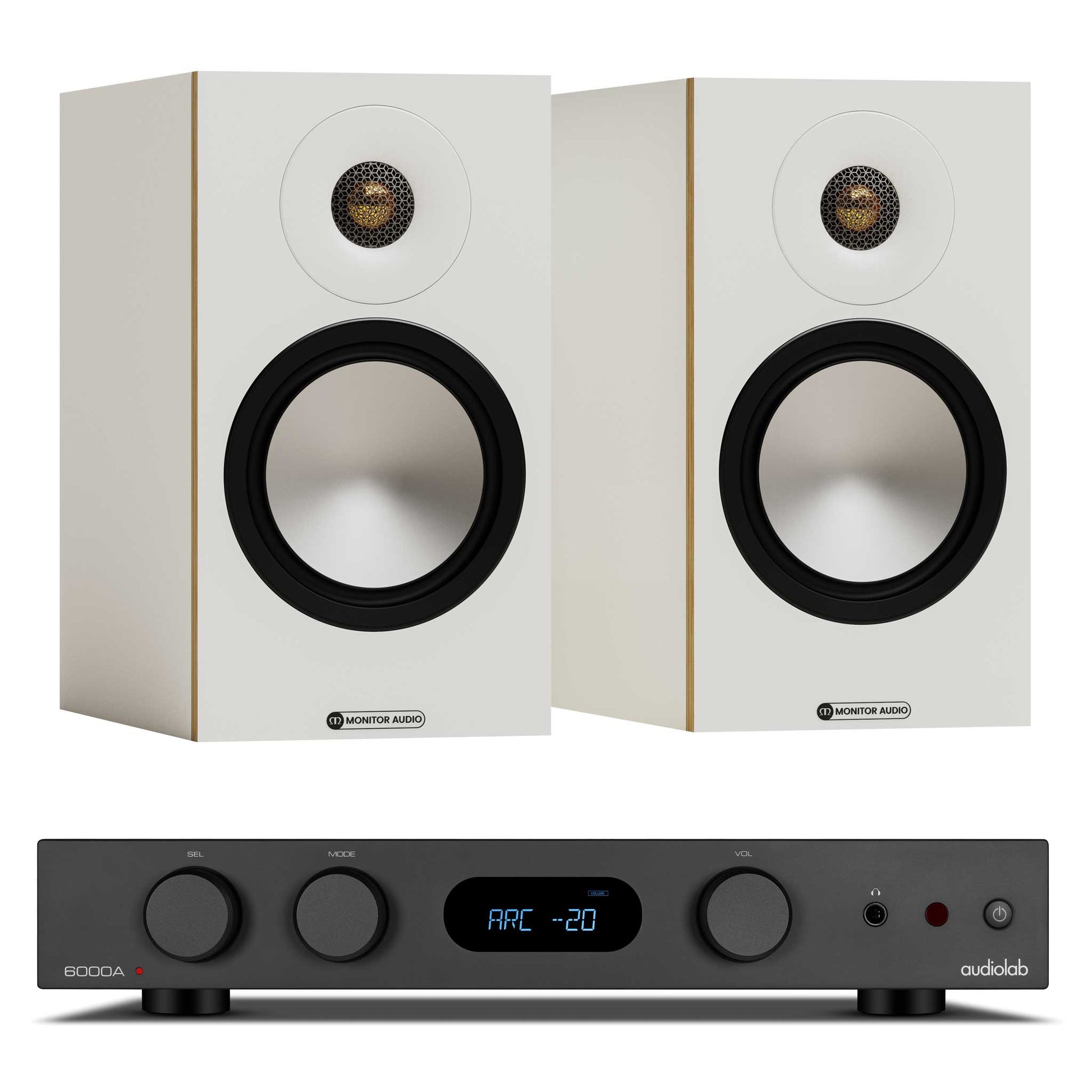 Audiolab 6000A MKII Black with Monitor Audio Bronze 50 7G White