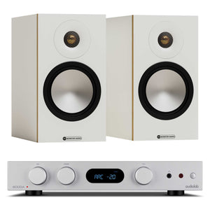 Audiolab 6000A MKII Silver with Monitor Audio Bronze 50 7G White