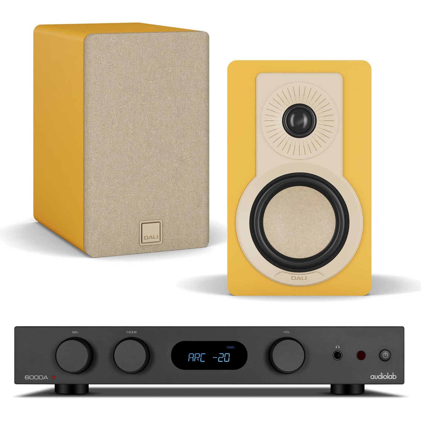 Audiolab 6000A MKII Black with Dali Kupid Golden Yellow