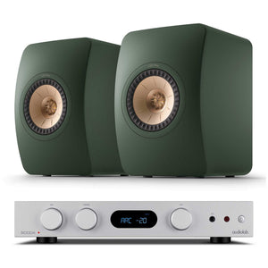 Audiolab 6000A MKII Silver with KEF LS50 Meta Moss Green
