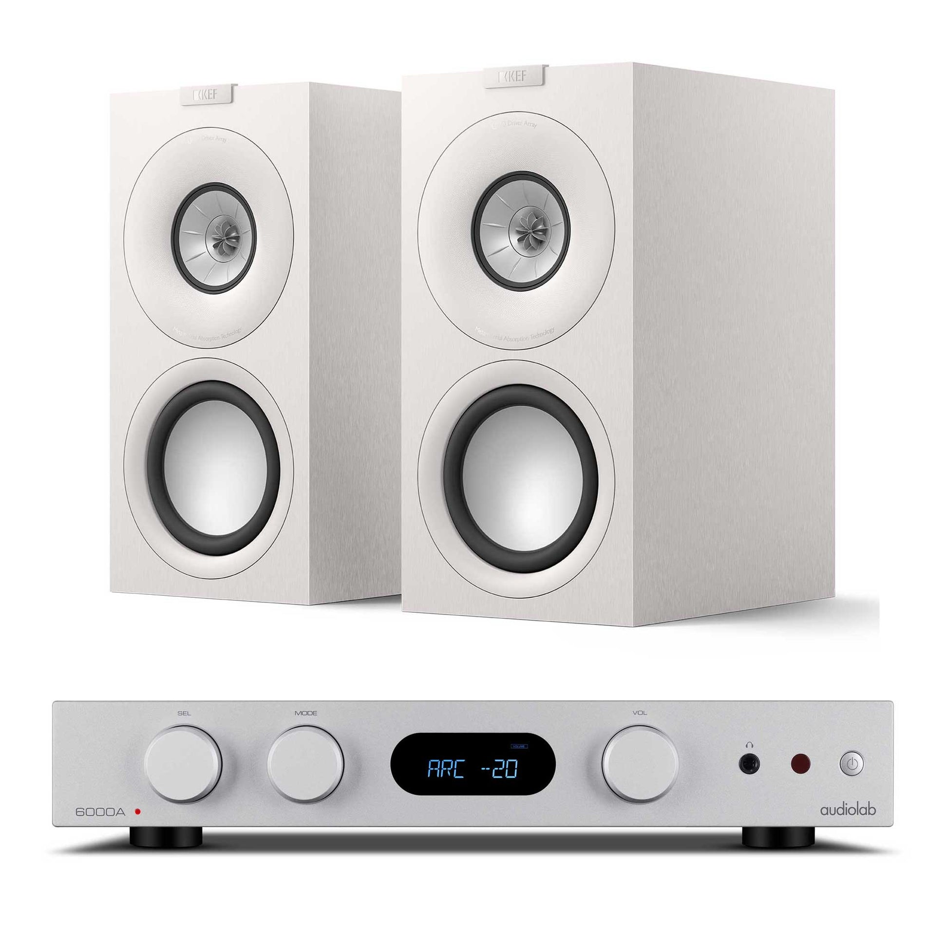 Audiolab 6000A MKII with KEF Q Concerto Meta Silver / White