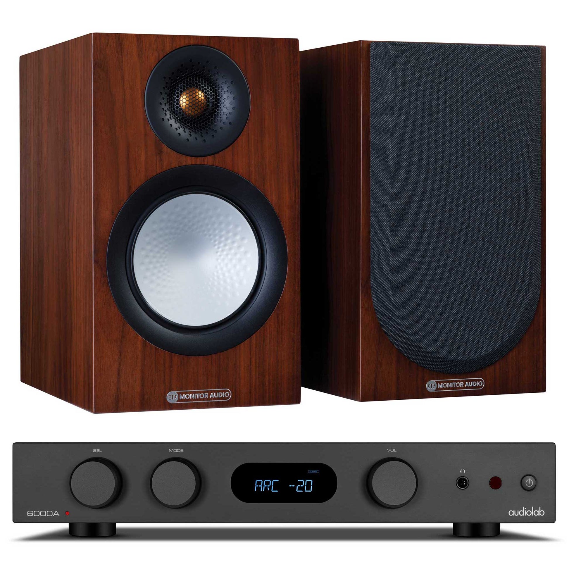 Audiolab 6000A MKII Black with Monitor Audio Silver 50 Walnut