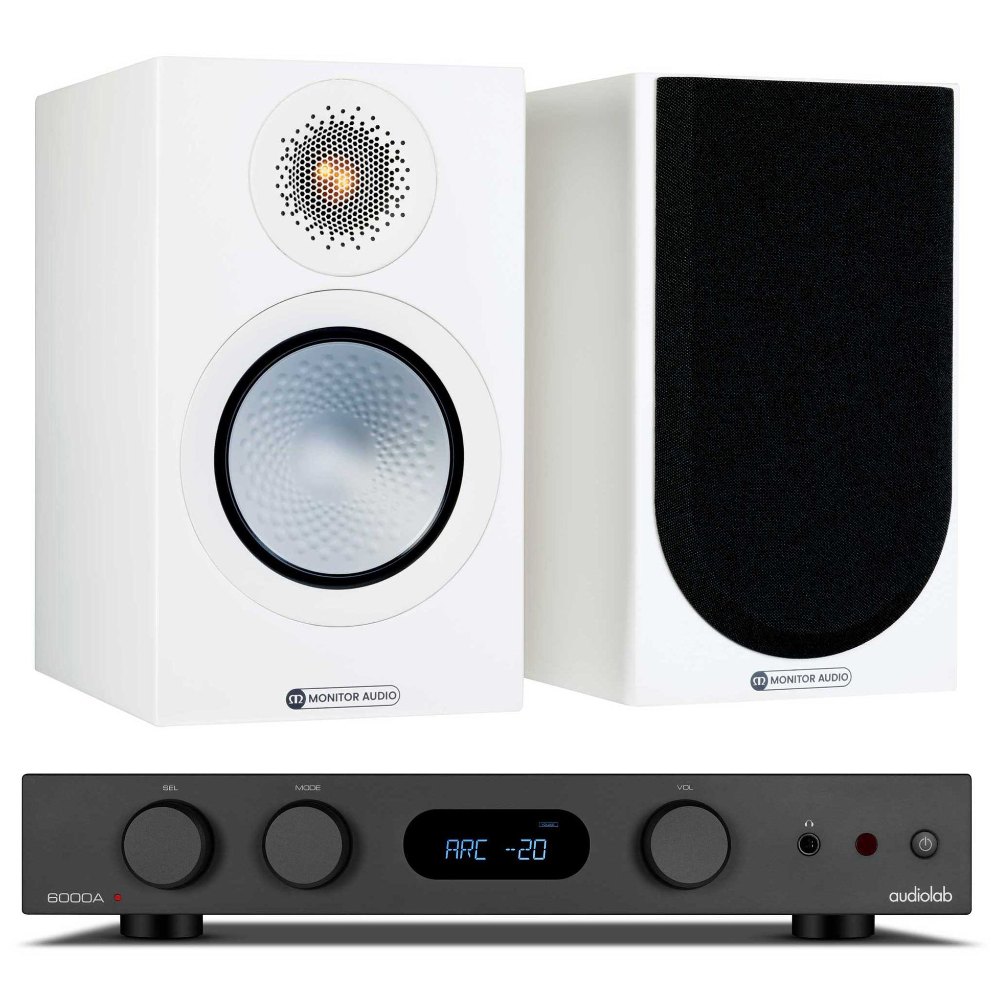 Audiolab 6000A MKII Black with Monitor Audio Silver 50 Satin White