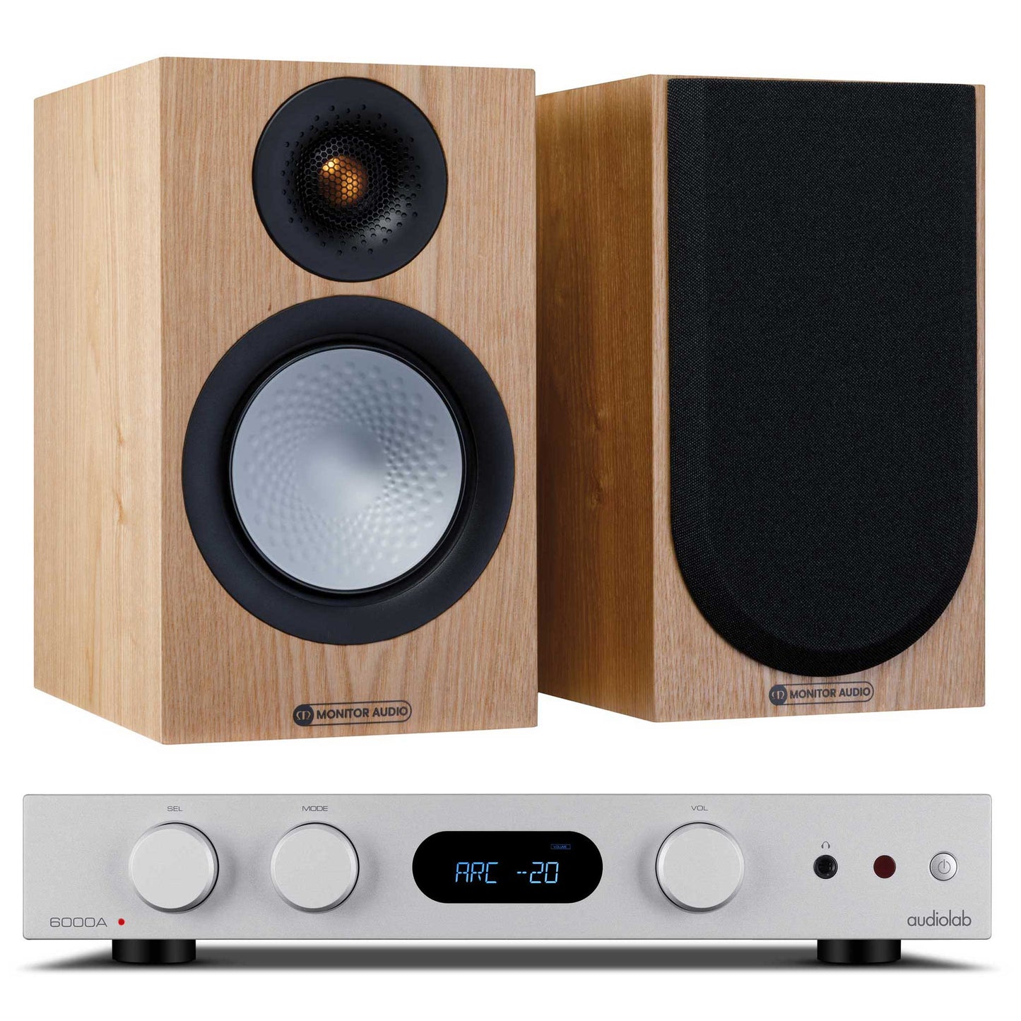 Audiolab 6000A MKII Silver with Monitor Audio Silver 50 Ash