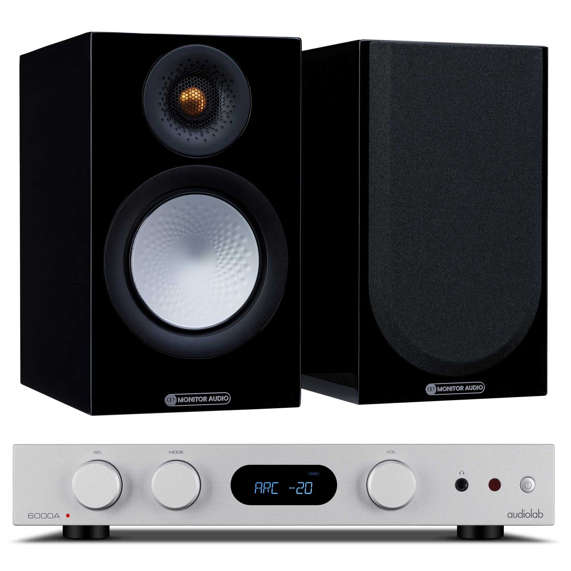 Audiolab 6000A MKII Silver with Monitor Audio Silver 50 Gloss Black