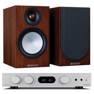 Audiolab 6000A MKII Silver with Monitor Audio Silver 50 Walnut