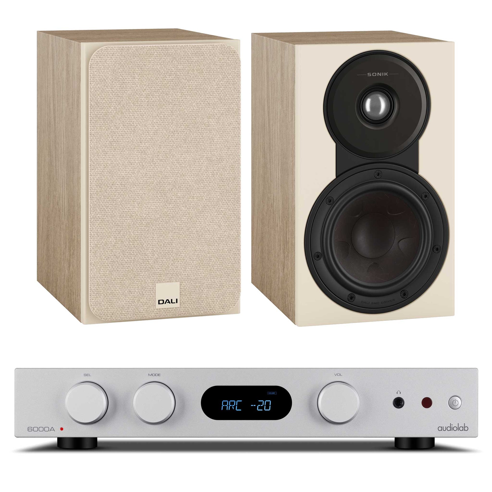 Audiolab 6000A MKII Silver with Dali SONIK 1 Natural Oak