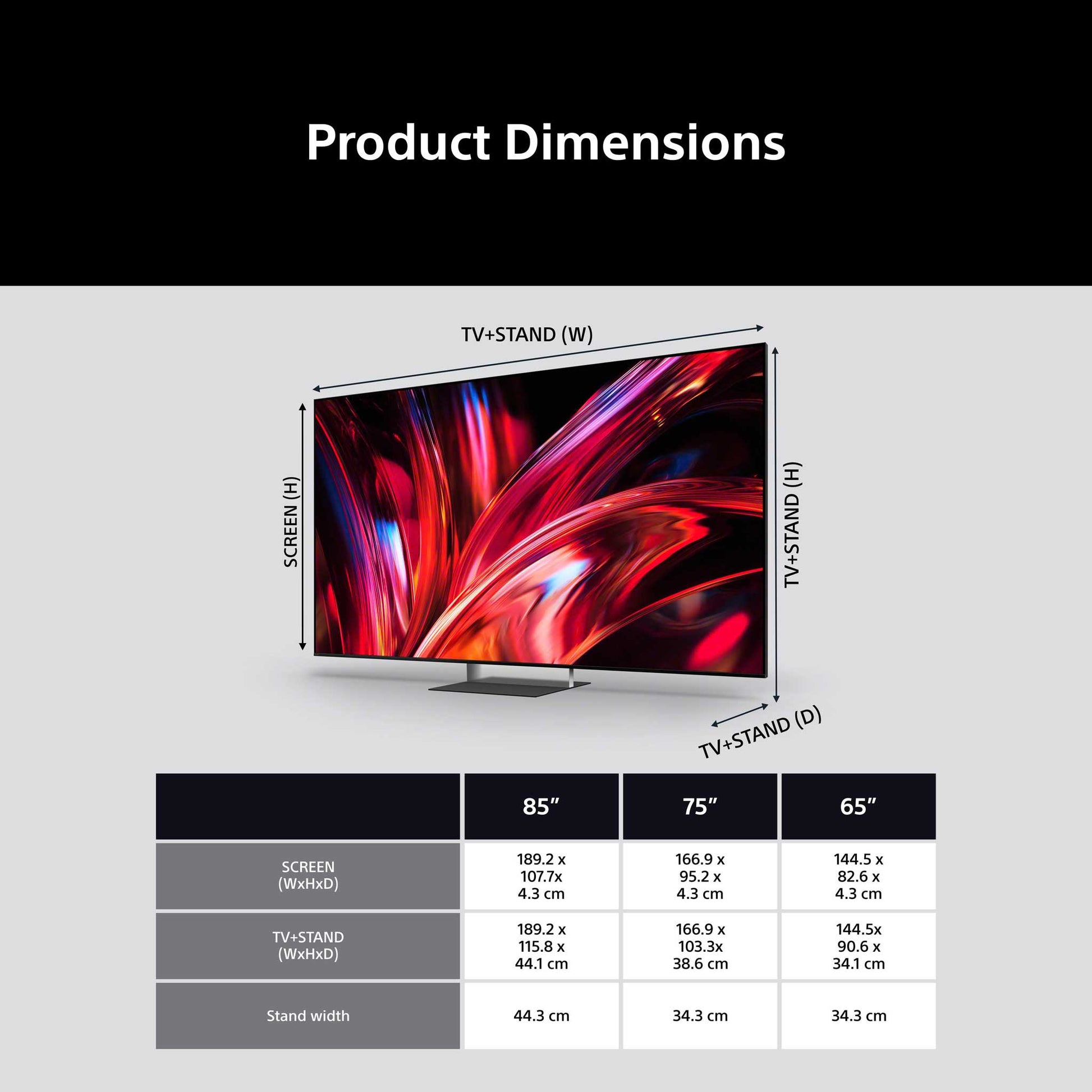 Sony BRAVIA 9 II K65-85XR95M2 Dimensions