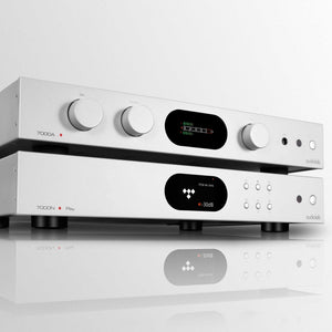 Audiolab 7000A \ 7000N Amp & Streamer Bundle Silver Angled View