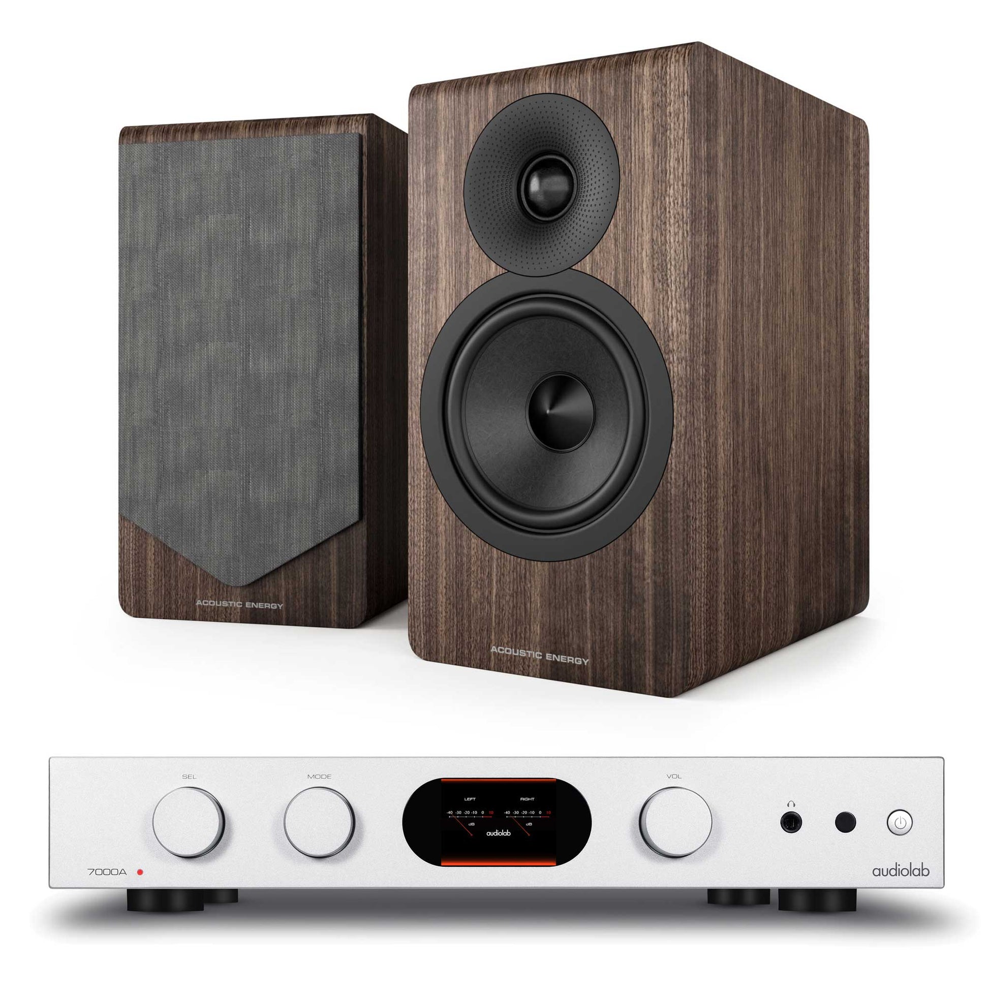 Audiolab 7000A Silver with  Acoustic Energy AE300² Walnut