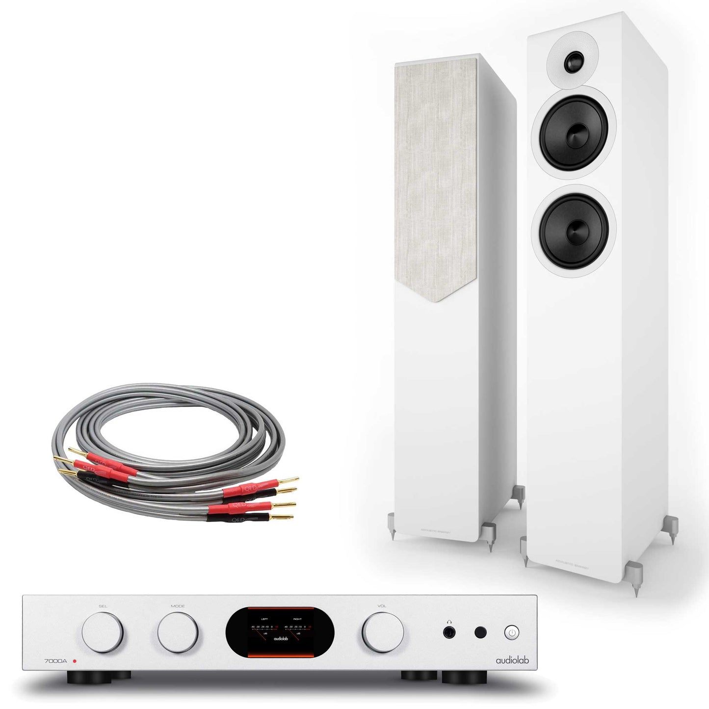 Audiolab 7000A Silver with  Acoustic Energy AE309² Matte White