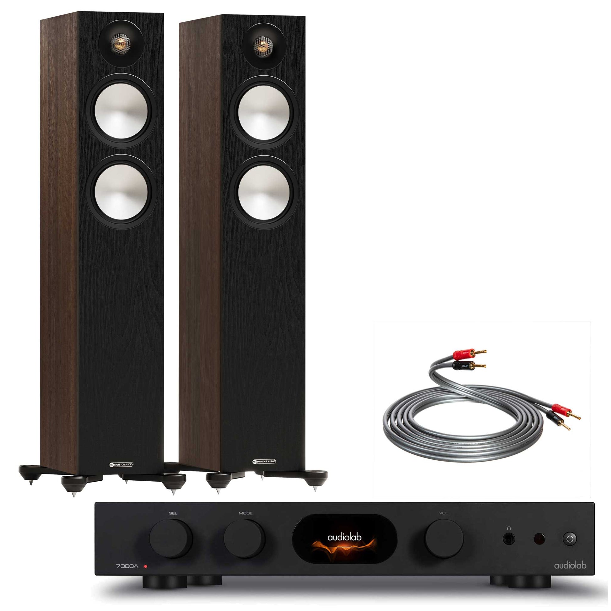 Audiolab 7000A Black with Monitor Audio Bronze 300 7G Walnut