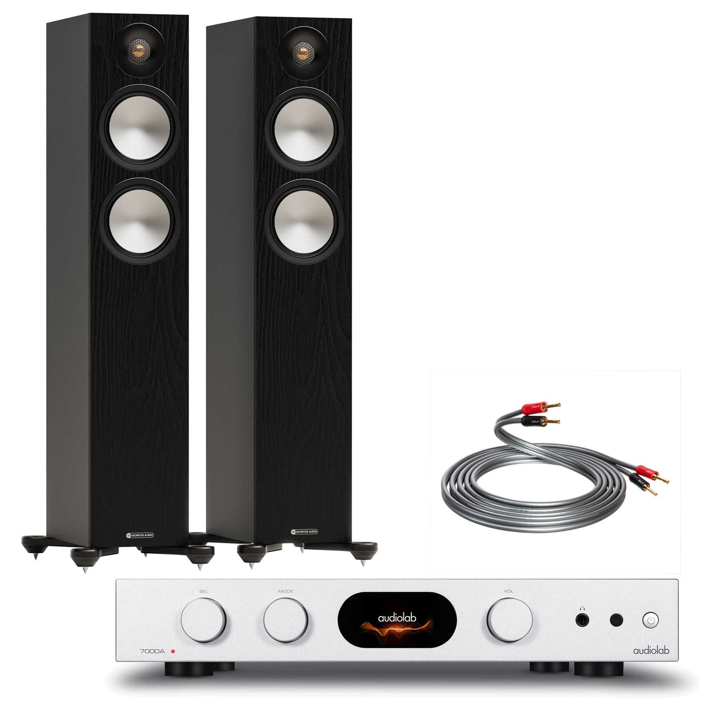 Audiolab 7000A Silver with Monitor Audio Bronze 300 7G Black
