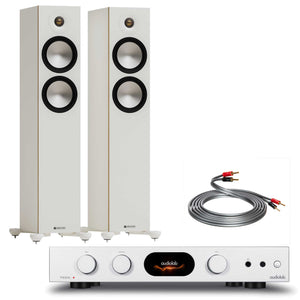 Audiolab 7000A Silver with Monitor Audio Bronze 300 7G White