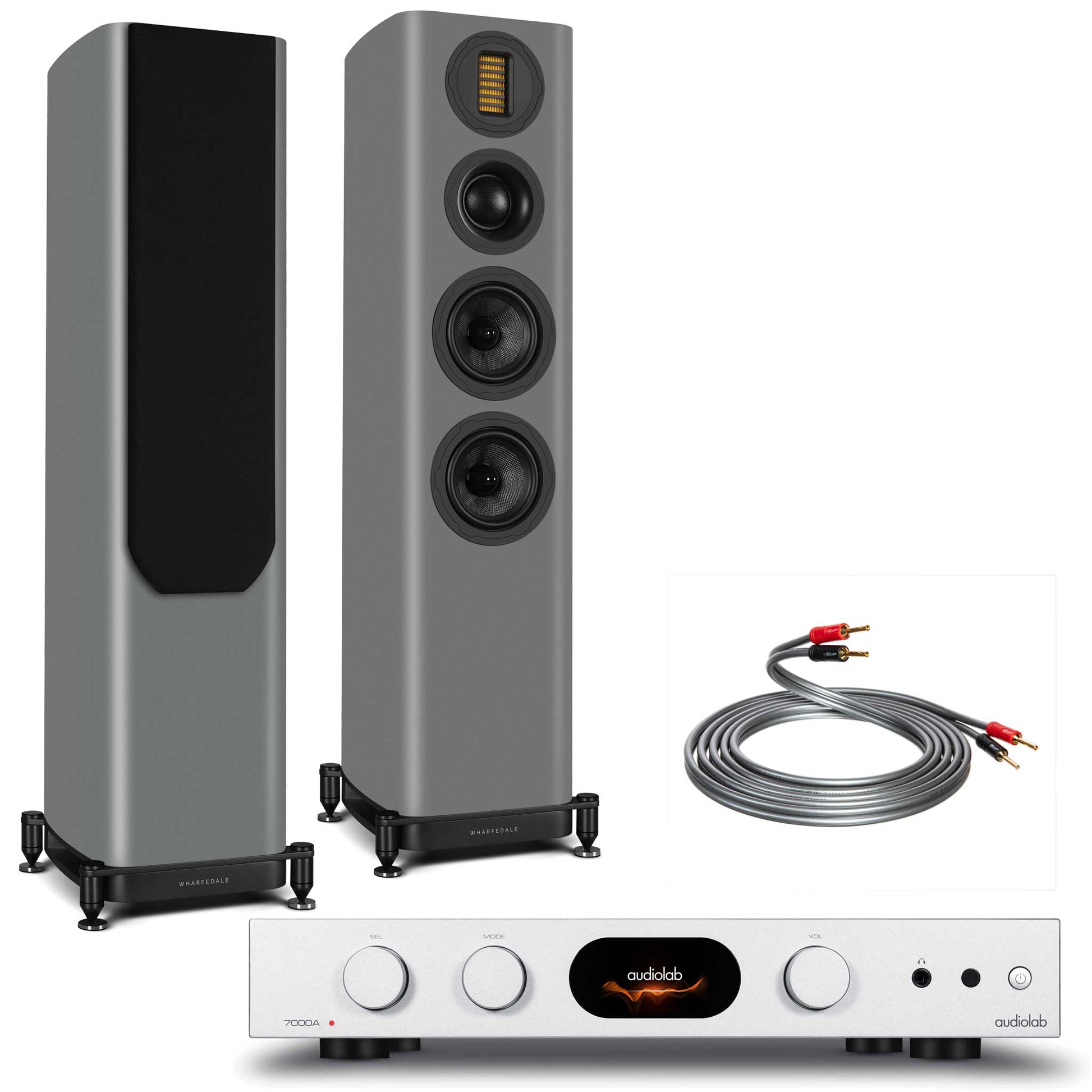 Audiolab 7000A Silver with Wharfedale Evo 5.3 Grey