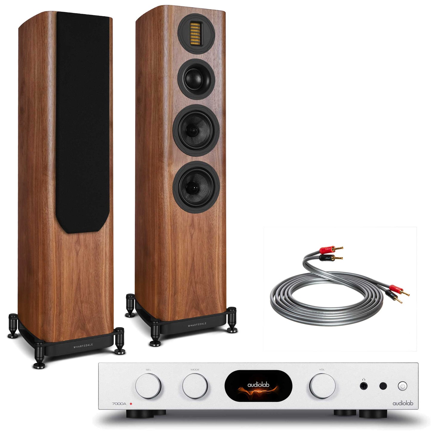 Audiolab 7000A Silver with Wharfedale Evo 5.3 Walnut