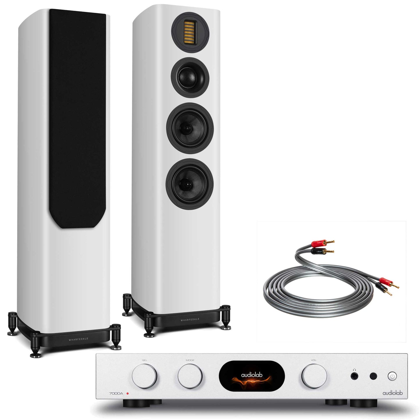 Audiolab 7000A Silver with Wharfedale Evo 5.3 White