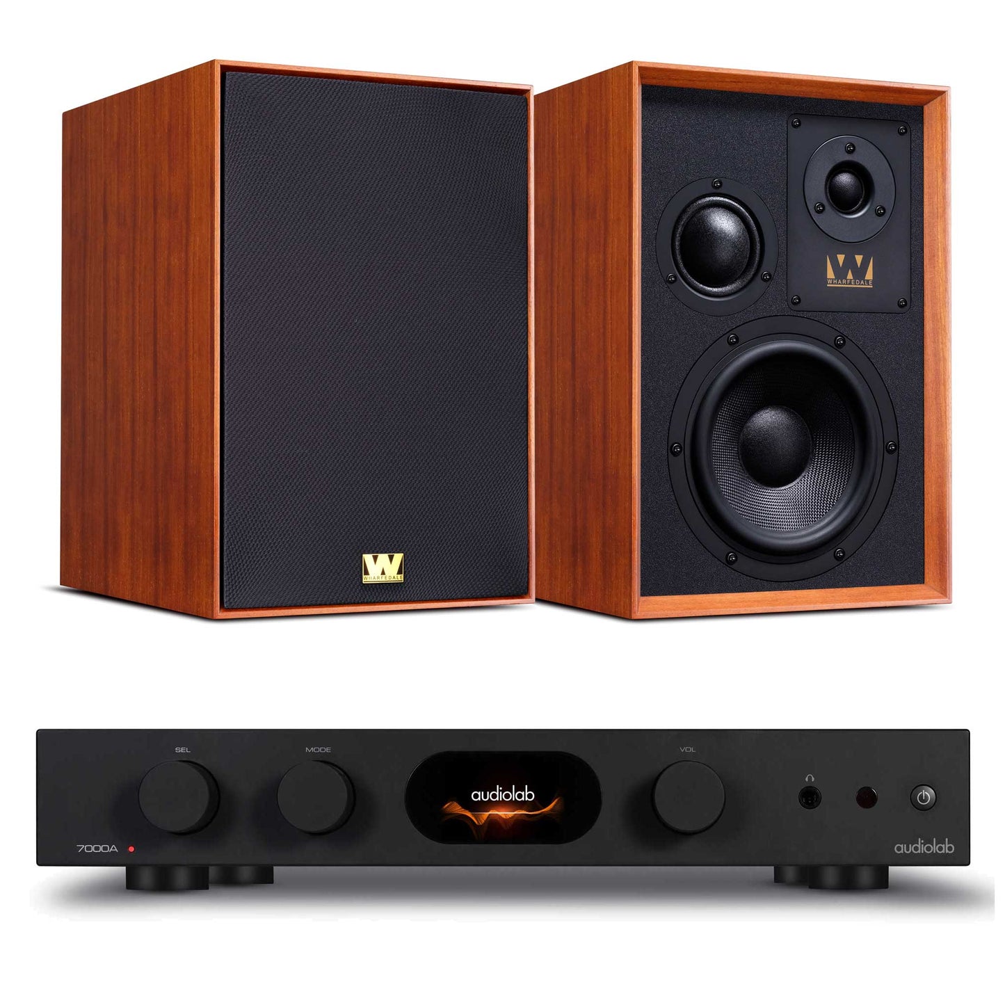 Audiolab 7000A Black with Wharfedale Super Denton Mahogany