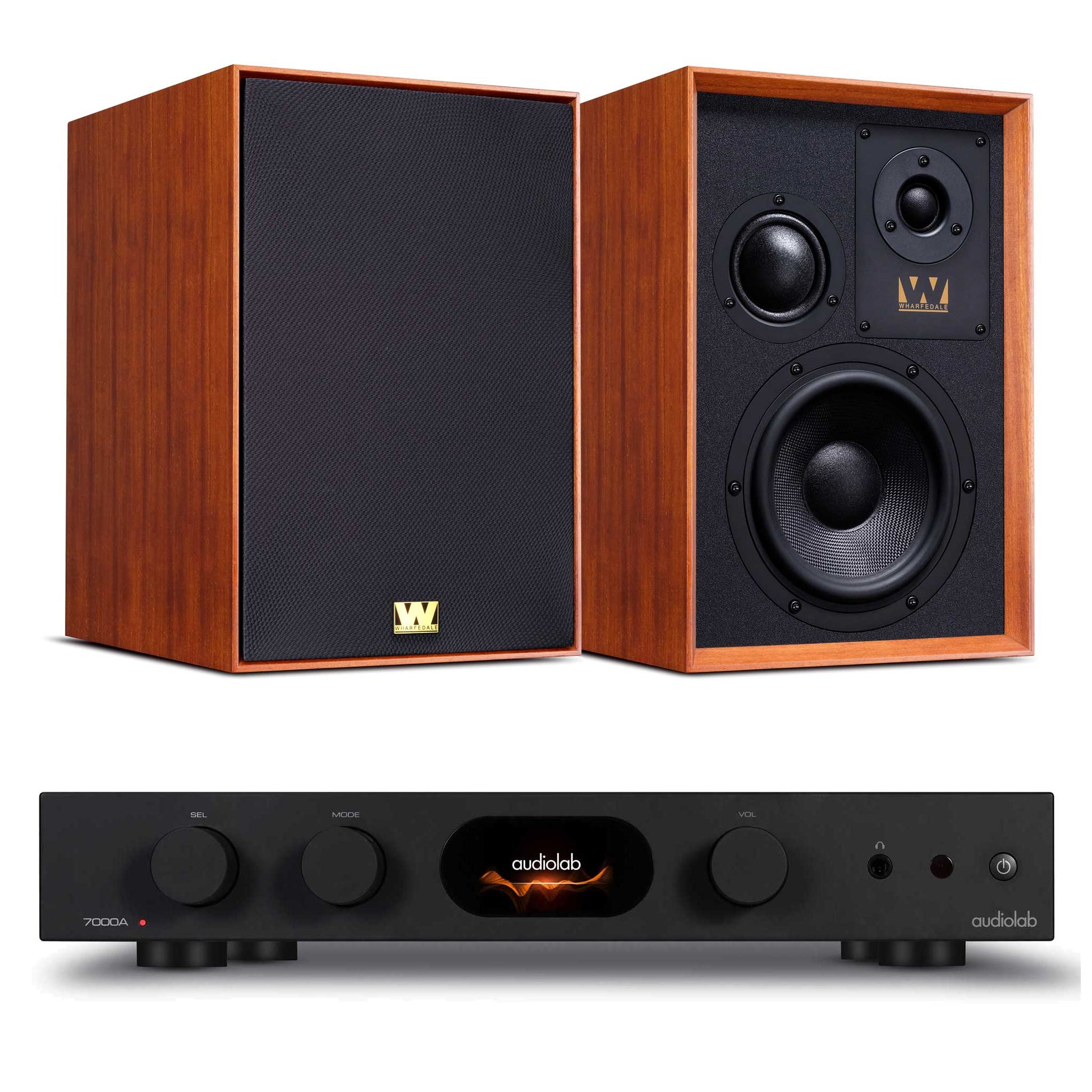 Audiolab 7000A Black with Wharfedale Super Denton Mahogany