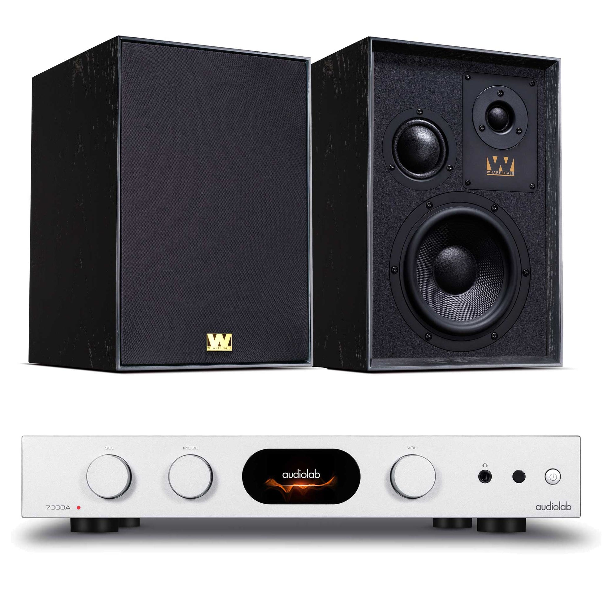 Audiolab 7000A Silver with Wharfedale Super Denton Black
