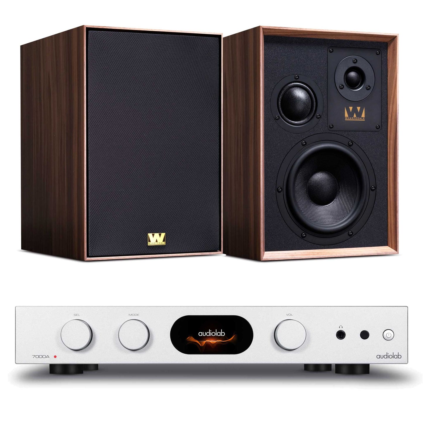Audiolab 7000A Silver with Wharfedale Super Denton Walnut