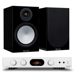 Audiolab 7000A Silver with Monitor Audio Silver 100 7G Gloss Black
