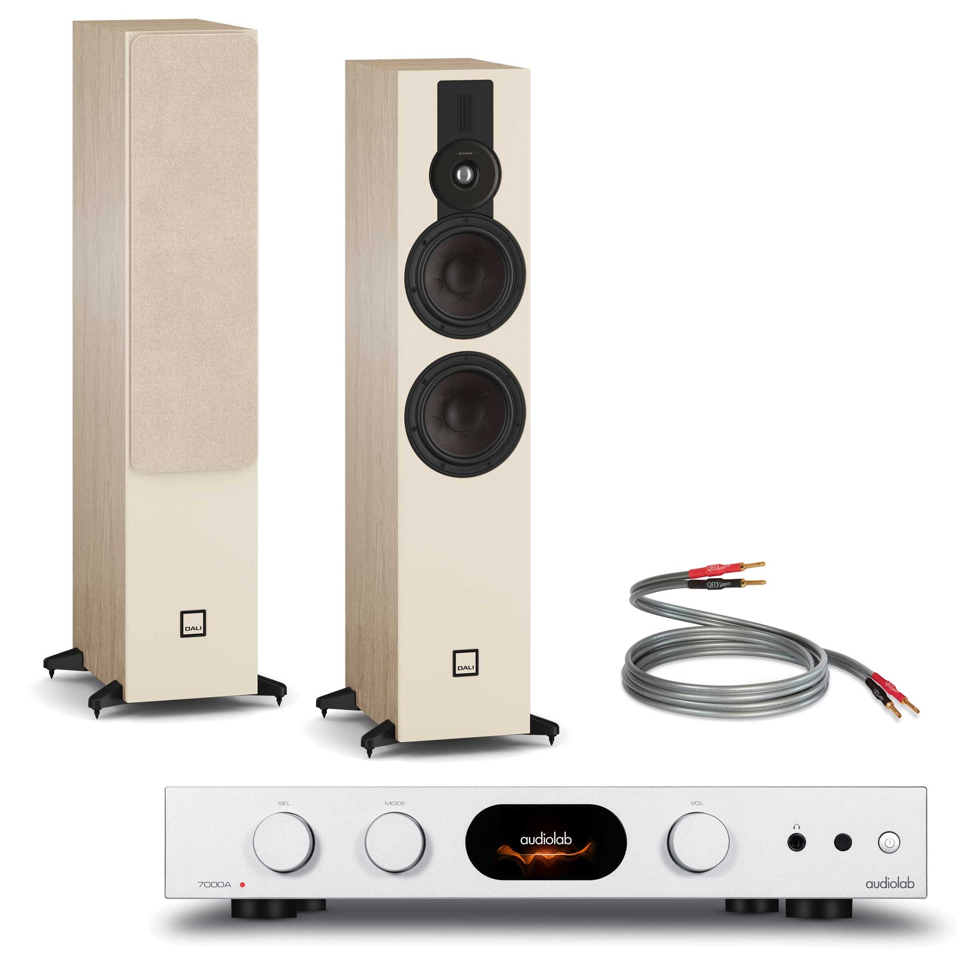 Audiolab 7000A Silver with Dali SONIK 7 Natural Oak