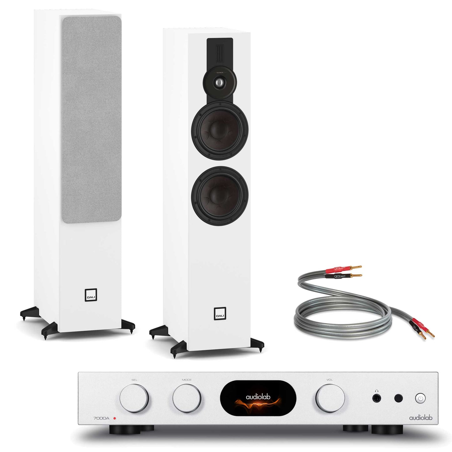 Audiolab 7000A Silver with Dali SONIK 7 White