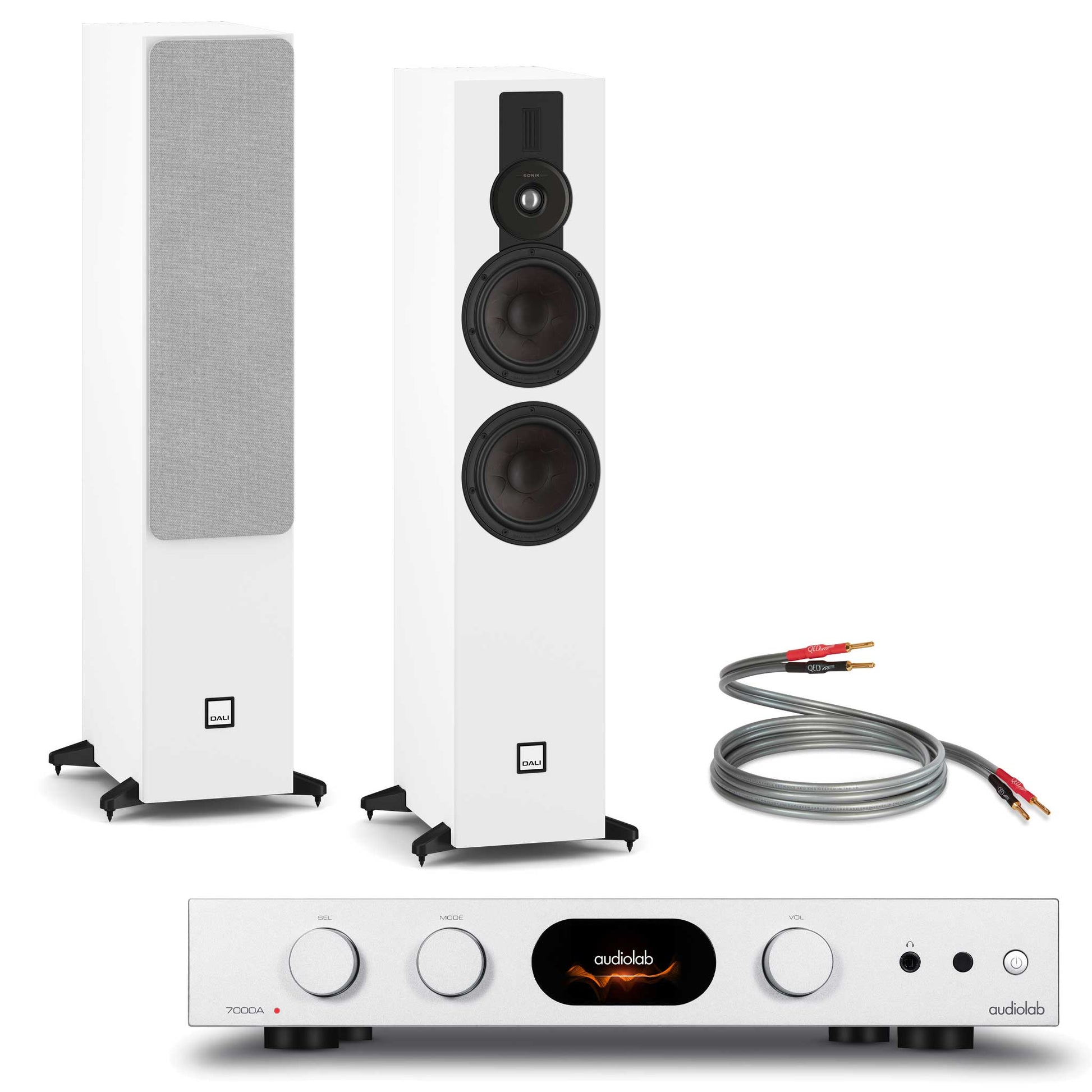 Audiolab 7000A Silver with Dali SONIK 7 White