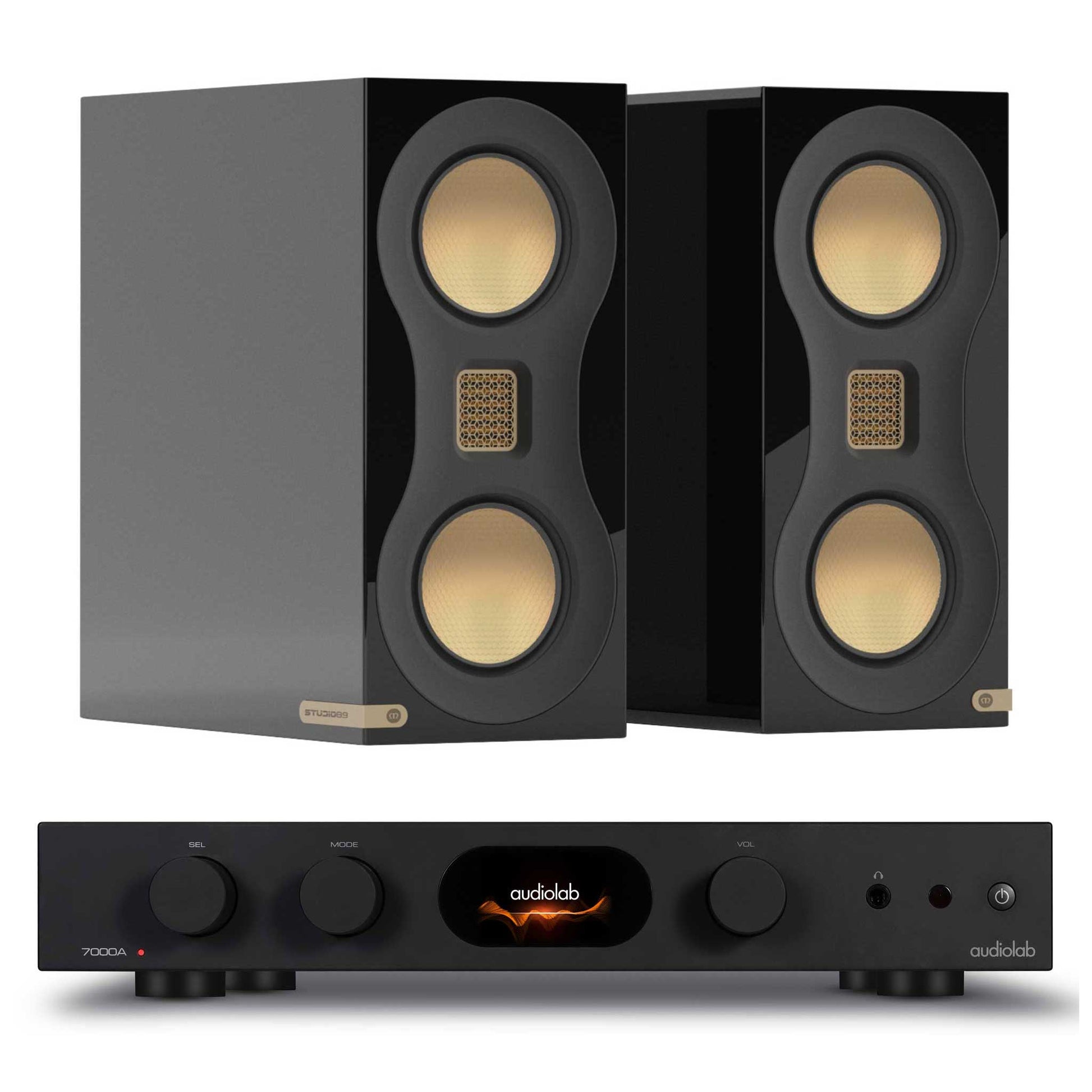 Audiolab 7000A Black with Monitor Audio Studio 89 Black - Gloss Black