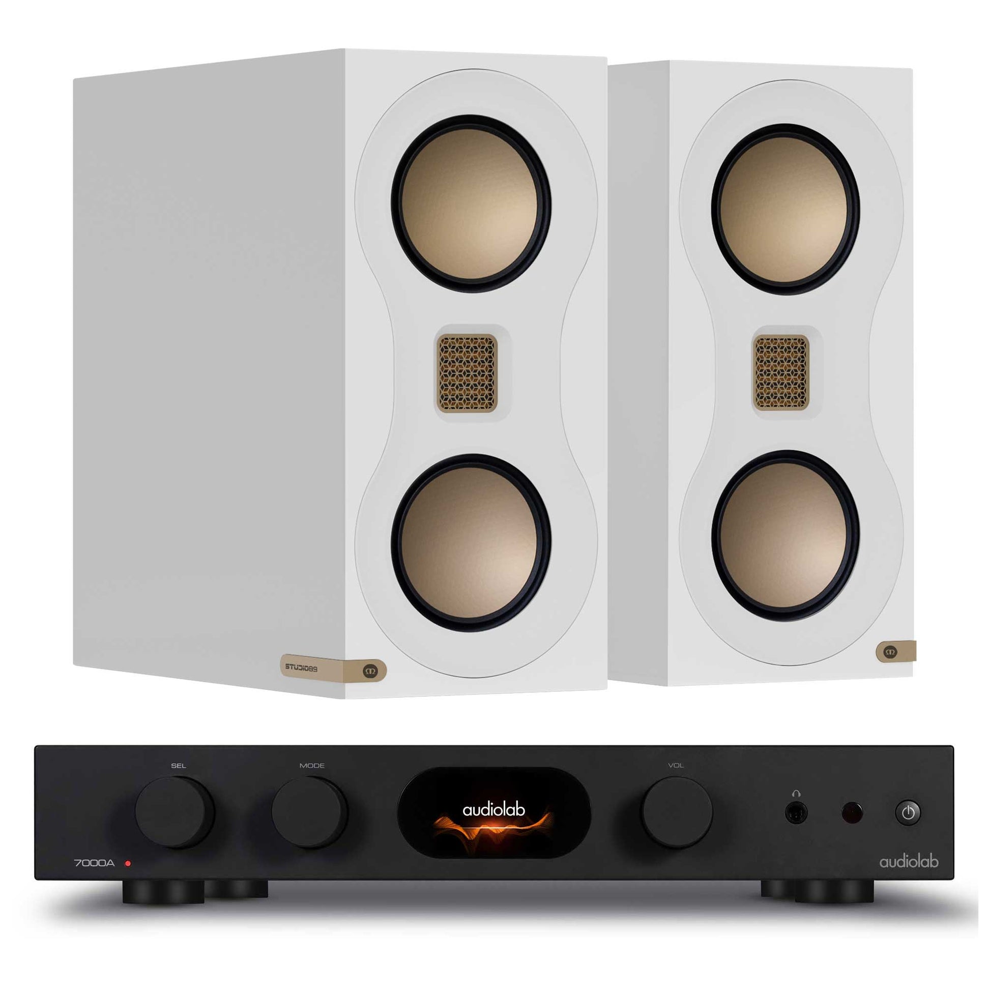 Audiolab 7000A Black with Monitor Audio Studio 89 Black - Gloss White