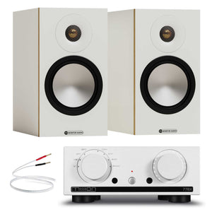 Mission 778x Silver with Monitor Audio Bronze 50 7G White