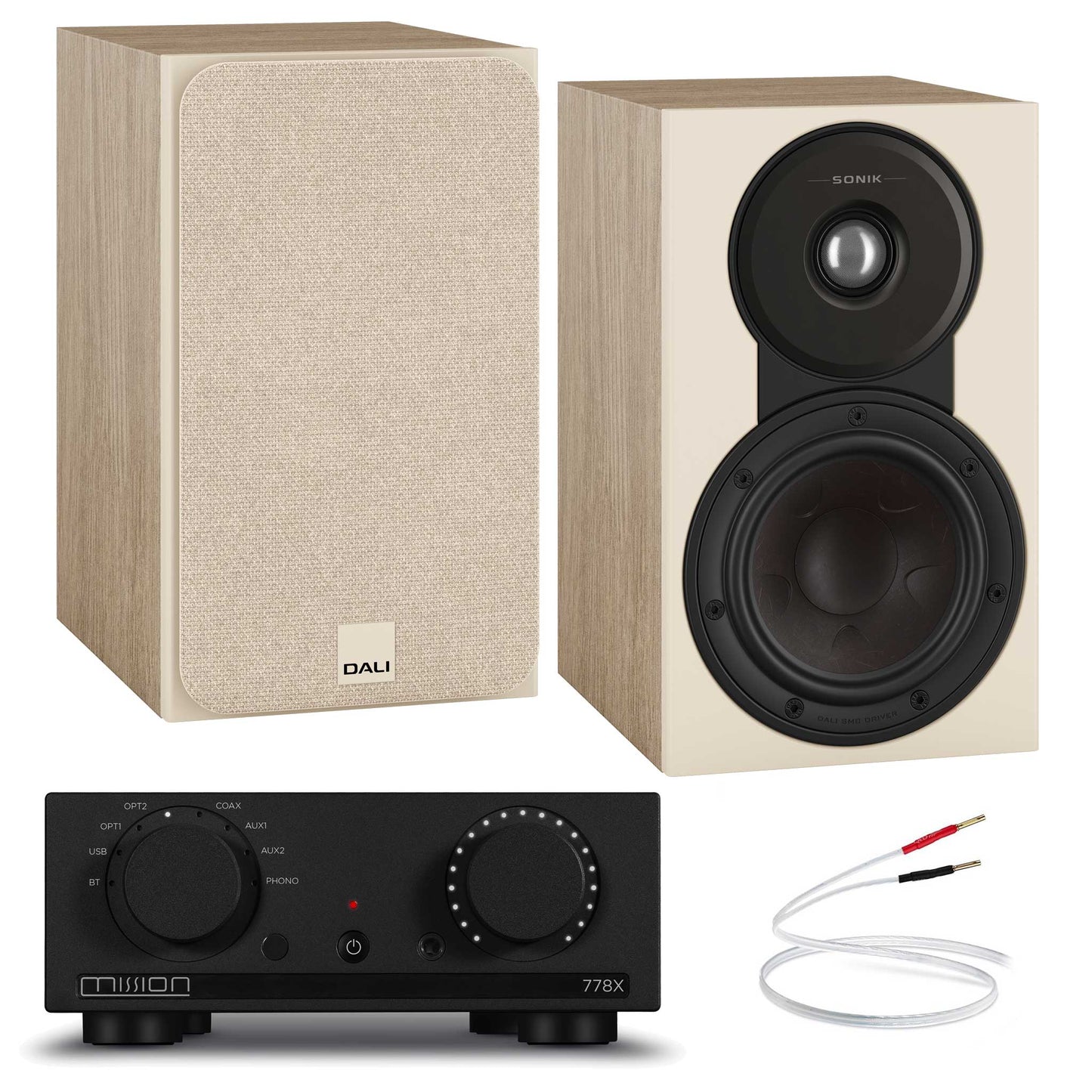 Mission 778x Black with Dali SONIK 1 Natural Oak