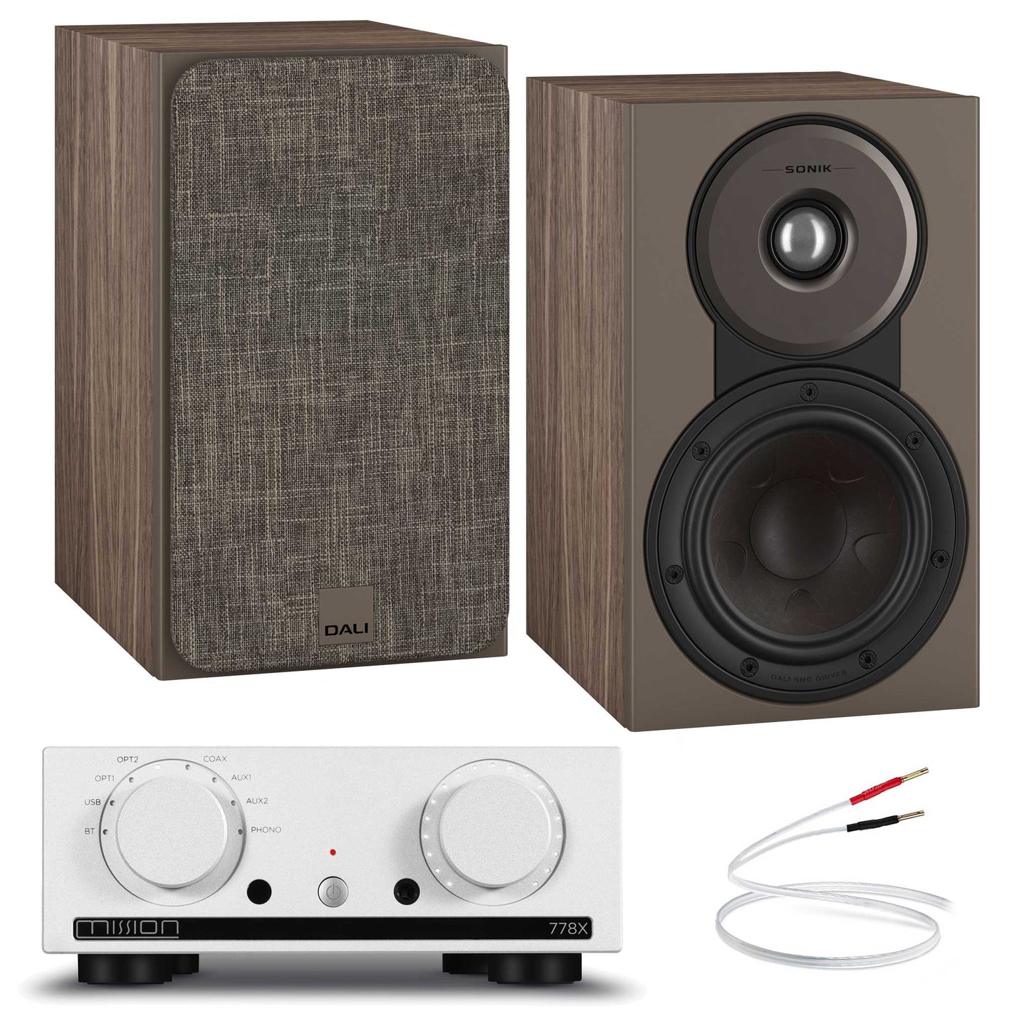 Mission 778x Silver with Dali SONIK 1 Walnut