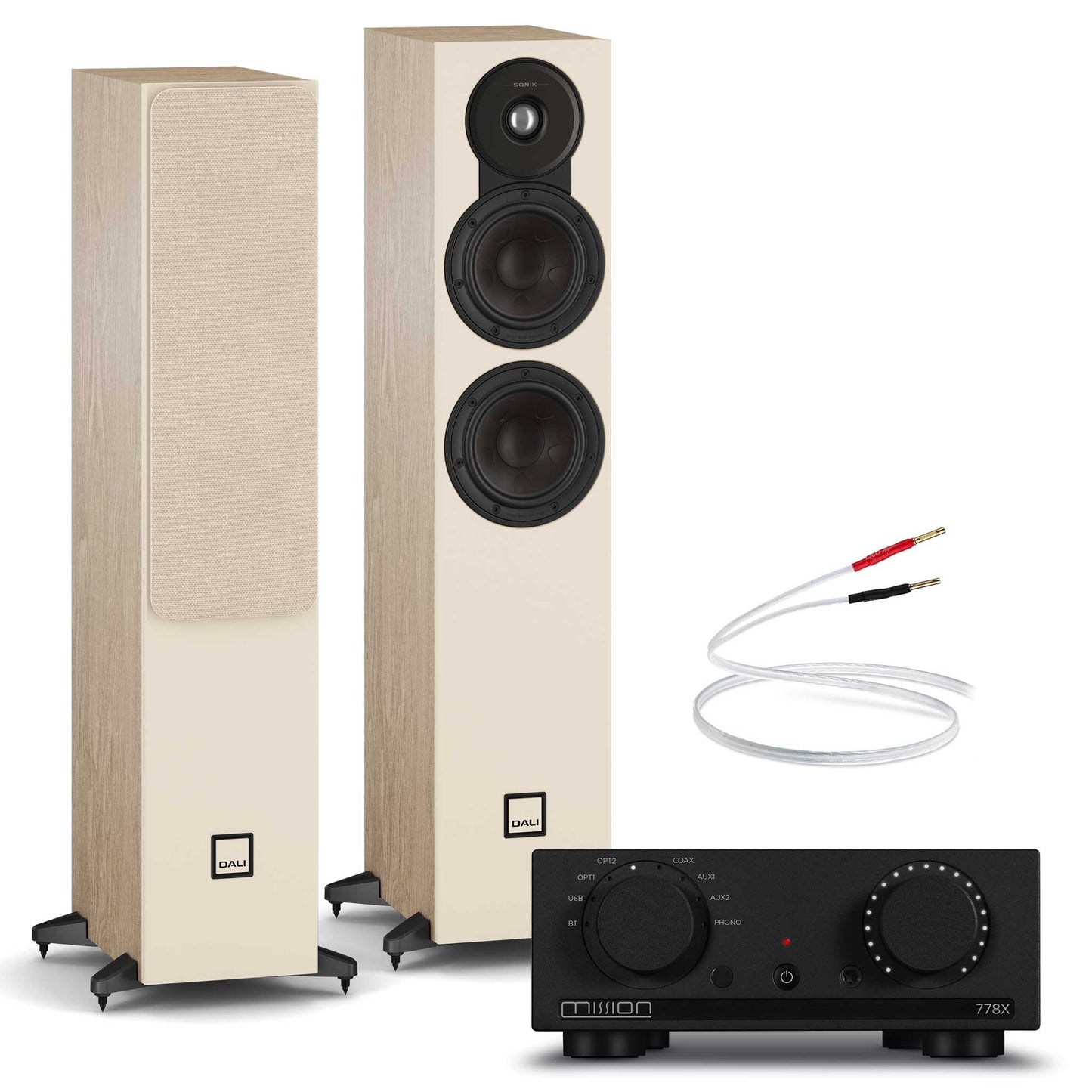 Mission 778x Black with Dali SONIK 5 Natural Oak