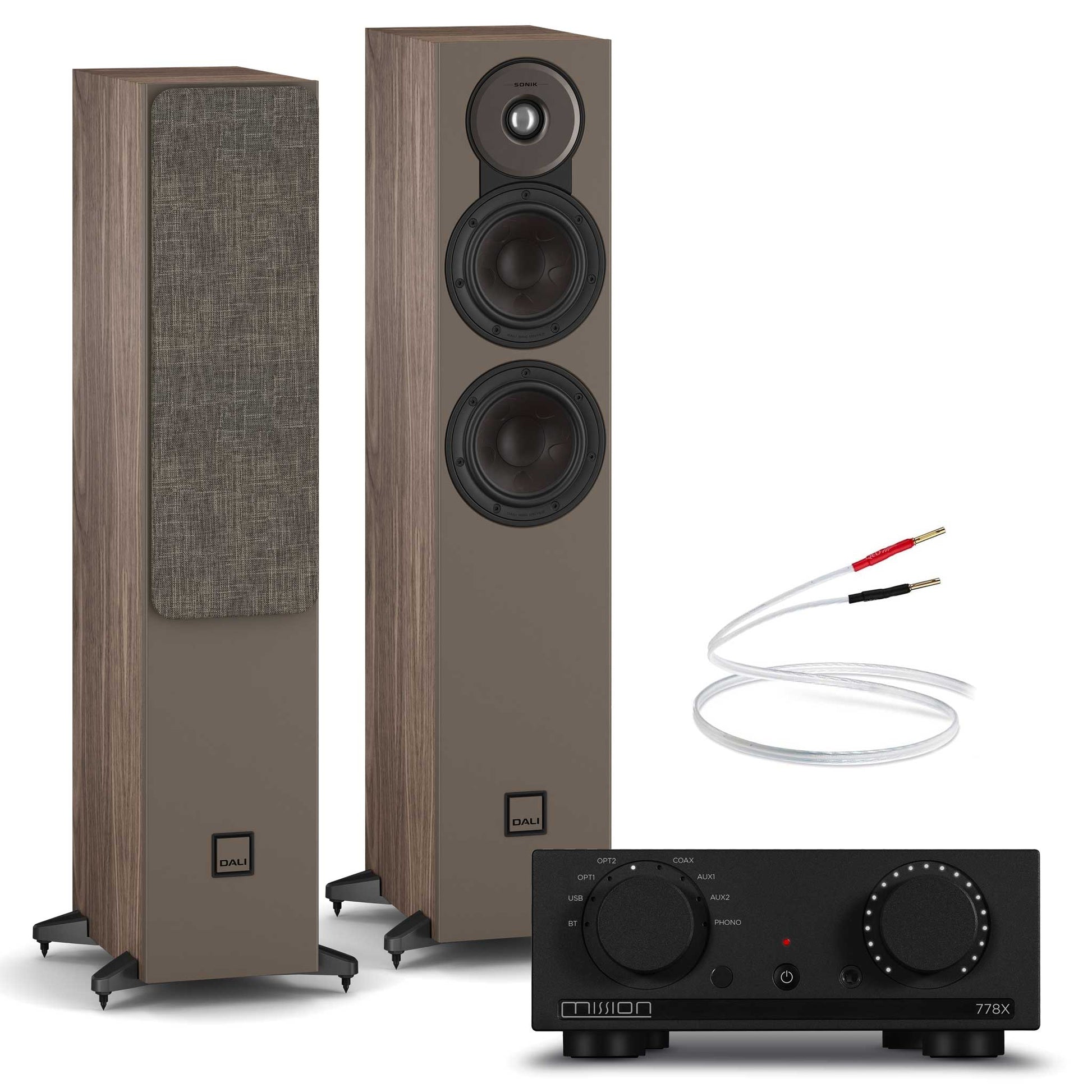 Mission 778x Black with Dali SONIK 5 Walnut