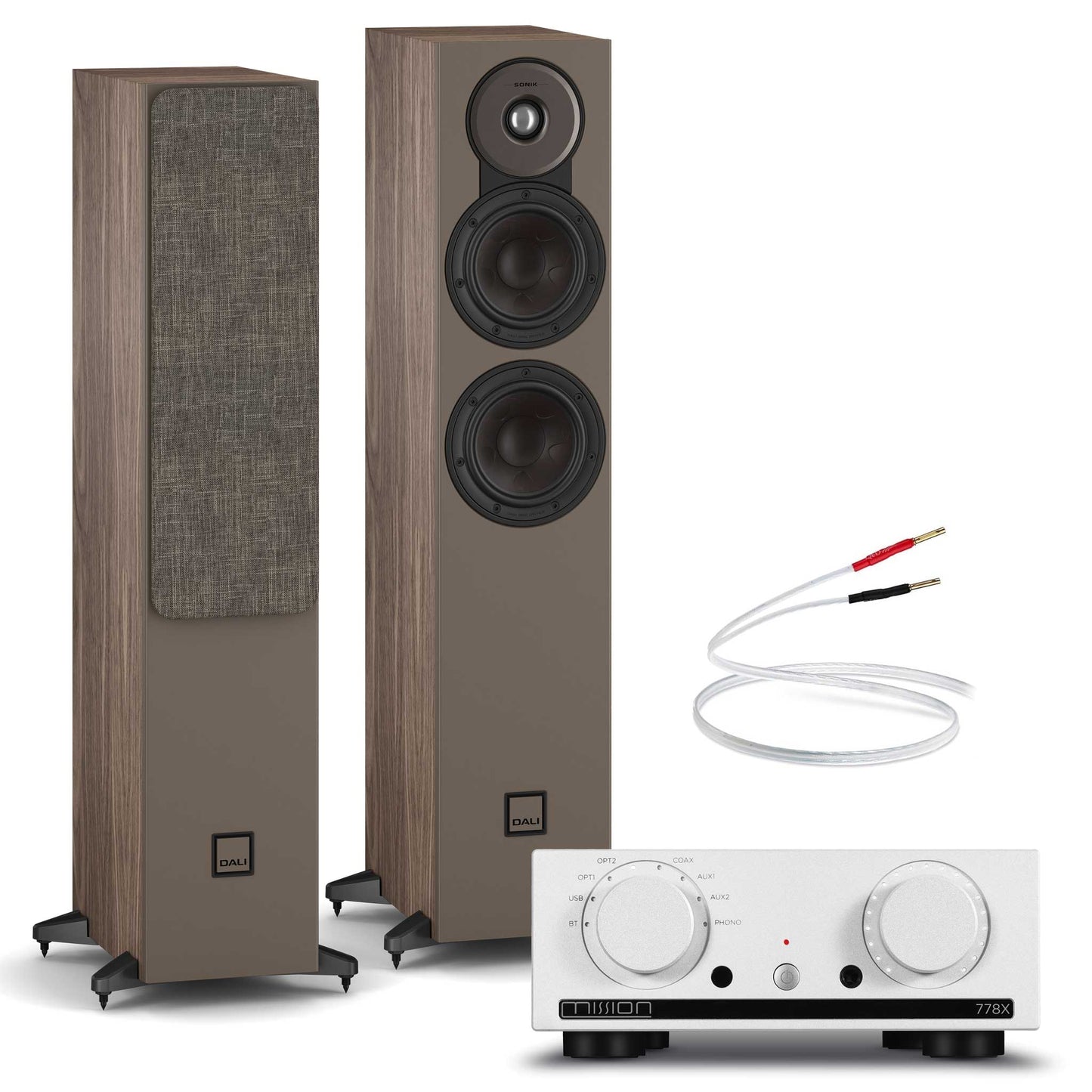 Mission 778x Silver with Dali SONIK 5 Walnut