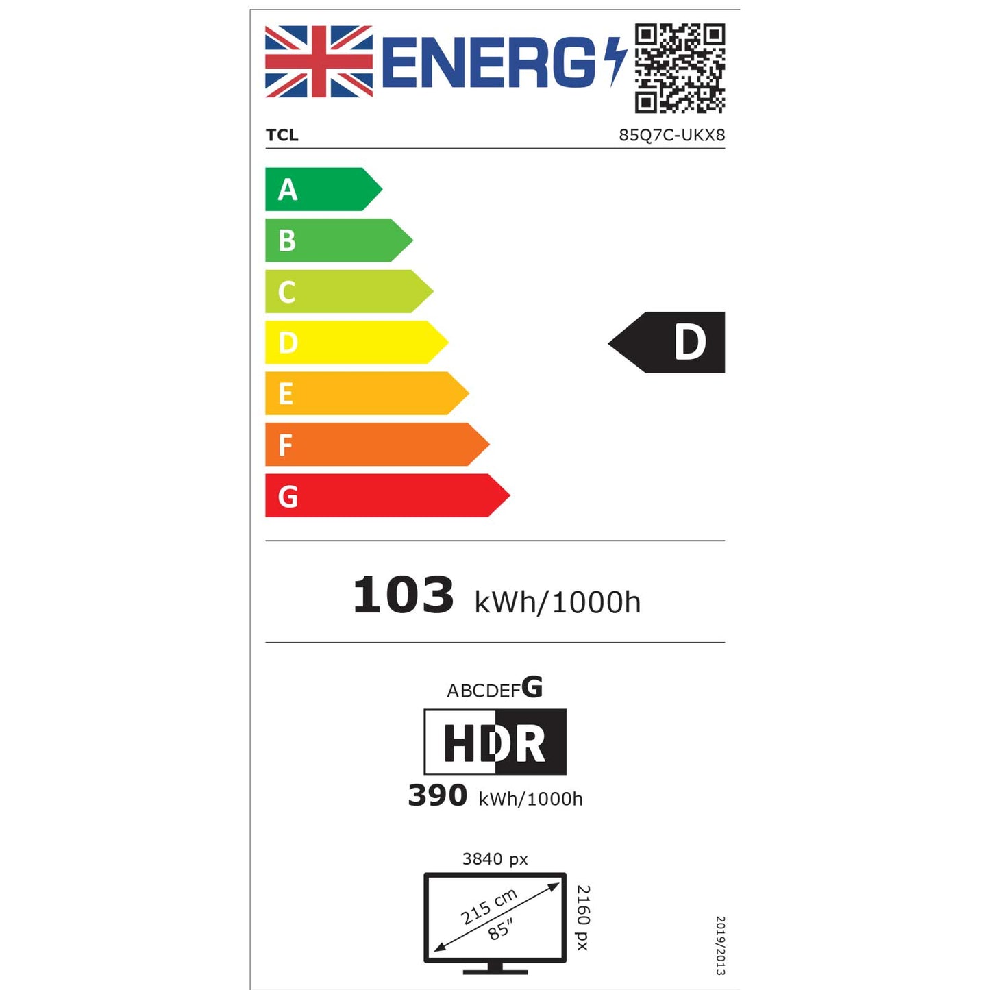 TCL 85Q7C-UK Energy Label