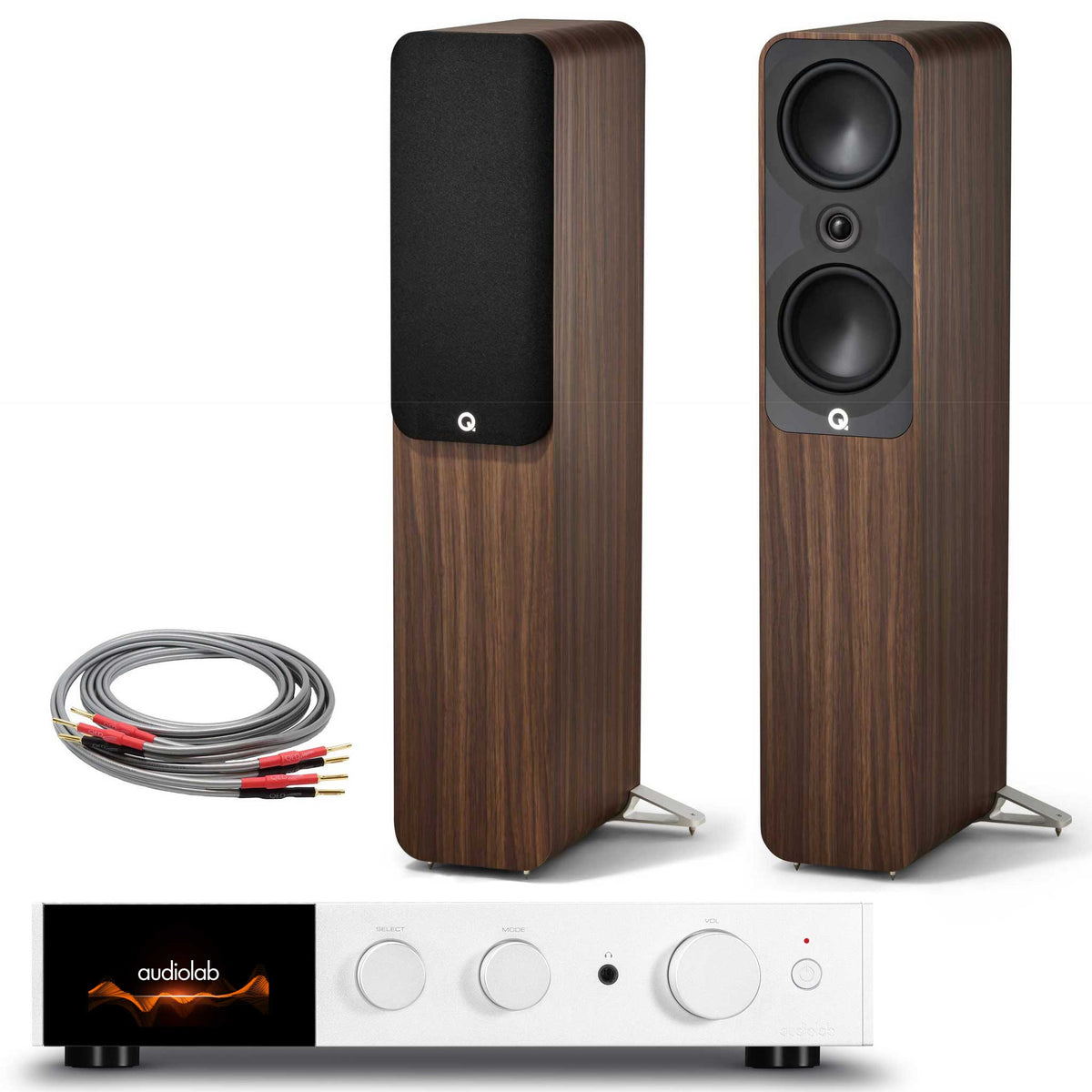 Audiolab 9000A Silver with Q Acoustics 5050 Santos Rosewood