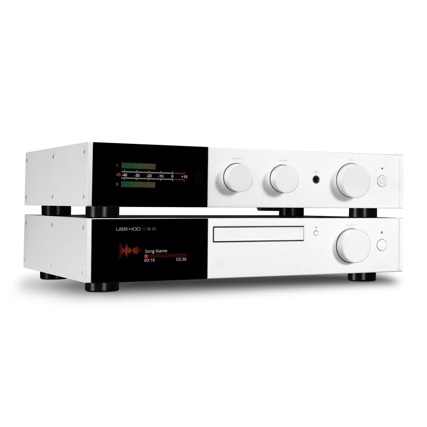 Audiolab 9000A with 9000CDT Silver Angled View