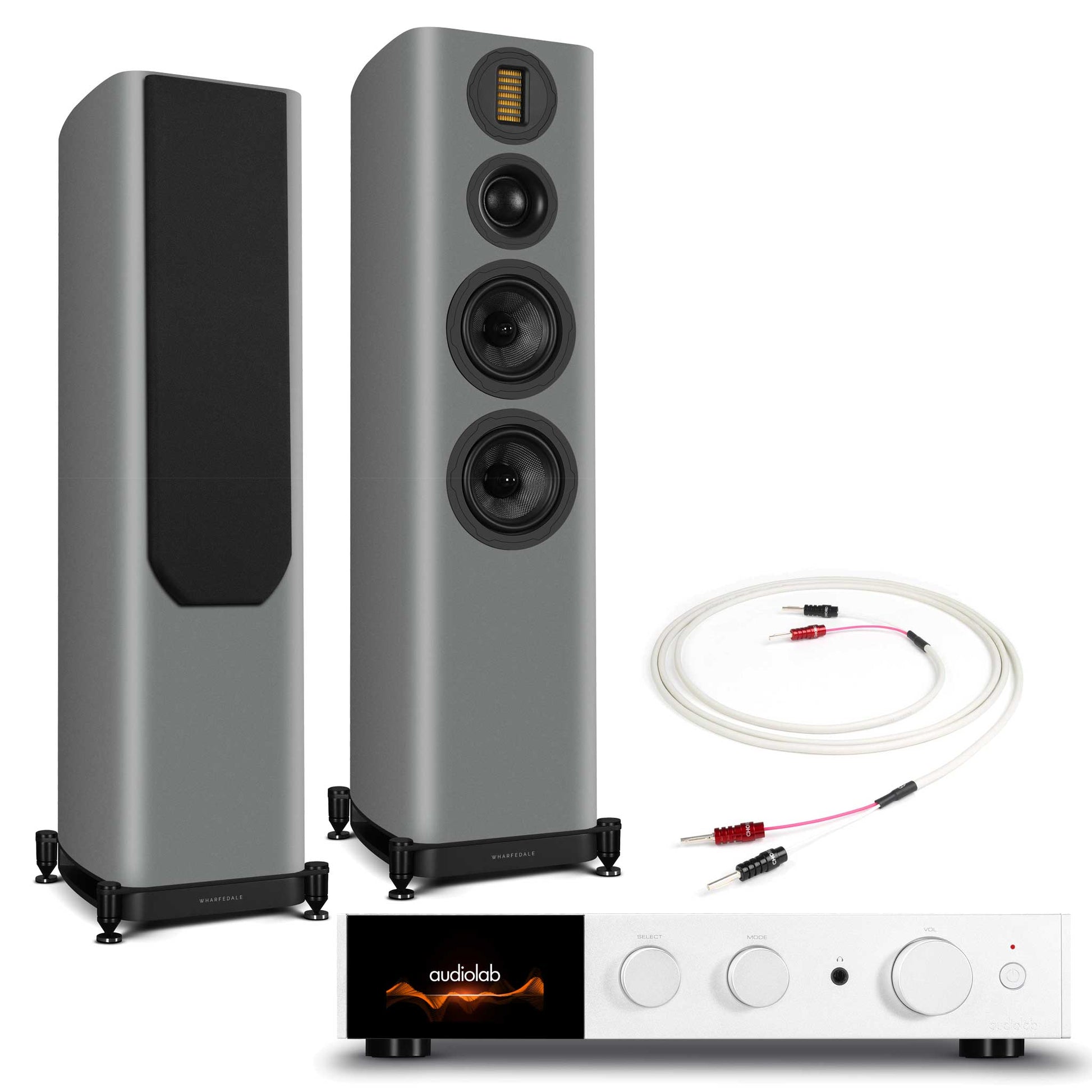 Audiolab 9000A Silver with Wharfedale EVO 5.4 Grey