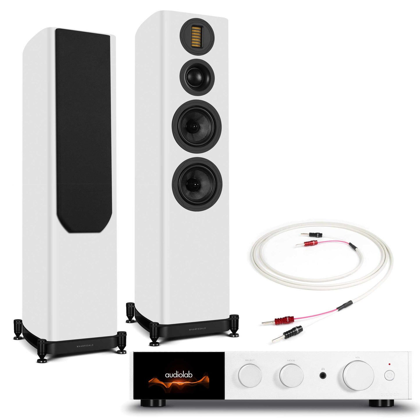 Audiolab 9000A Silver with Wharfedale EVO 5.4 White