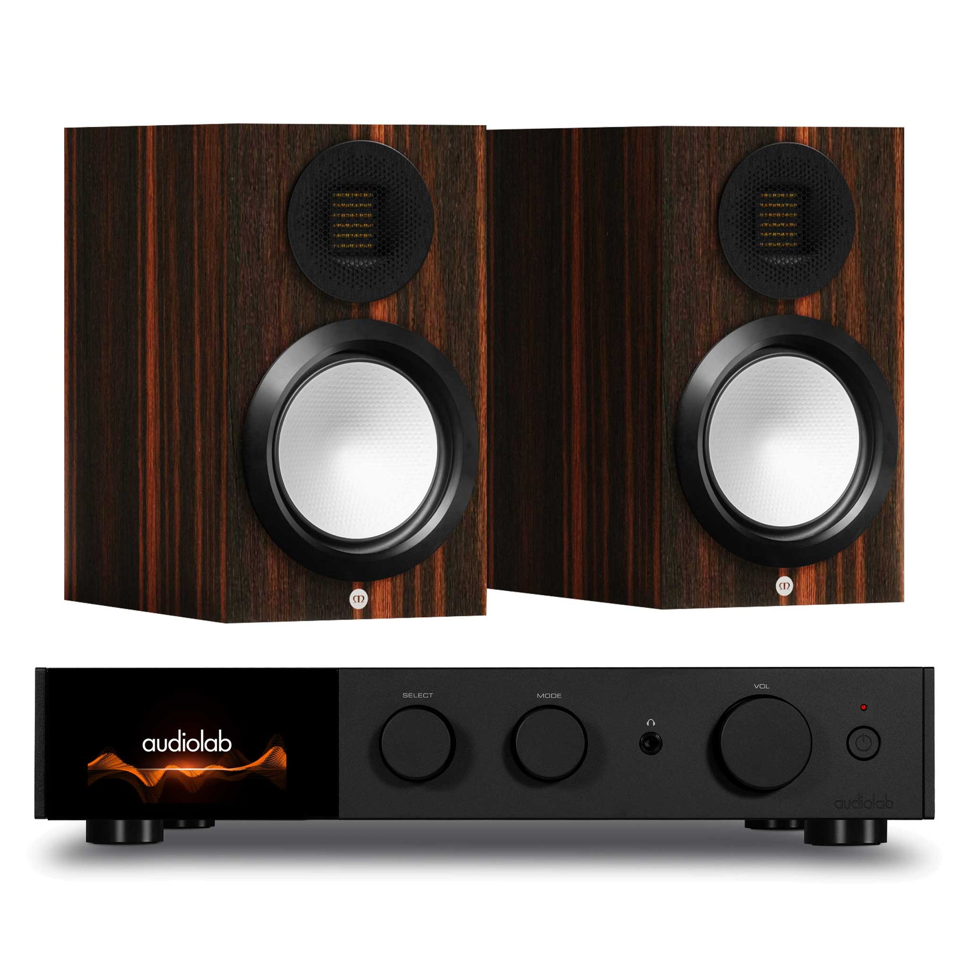 Audiolab 9000A Black with Monitor Audio Gold 50 6G Macassar